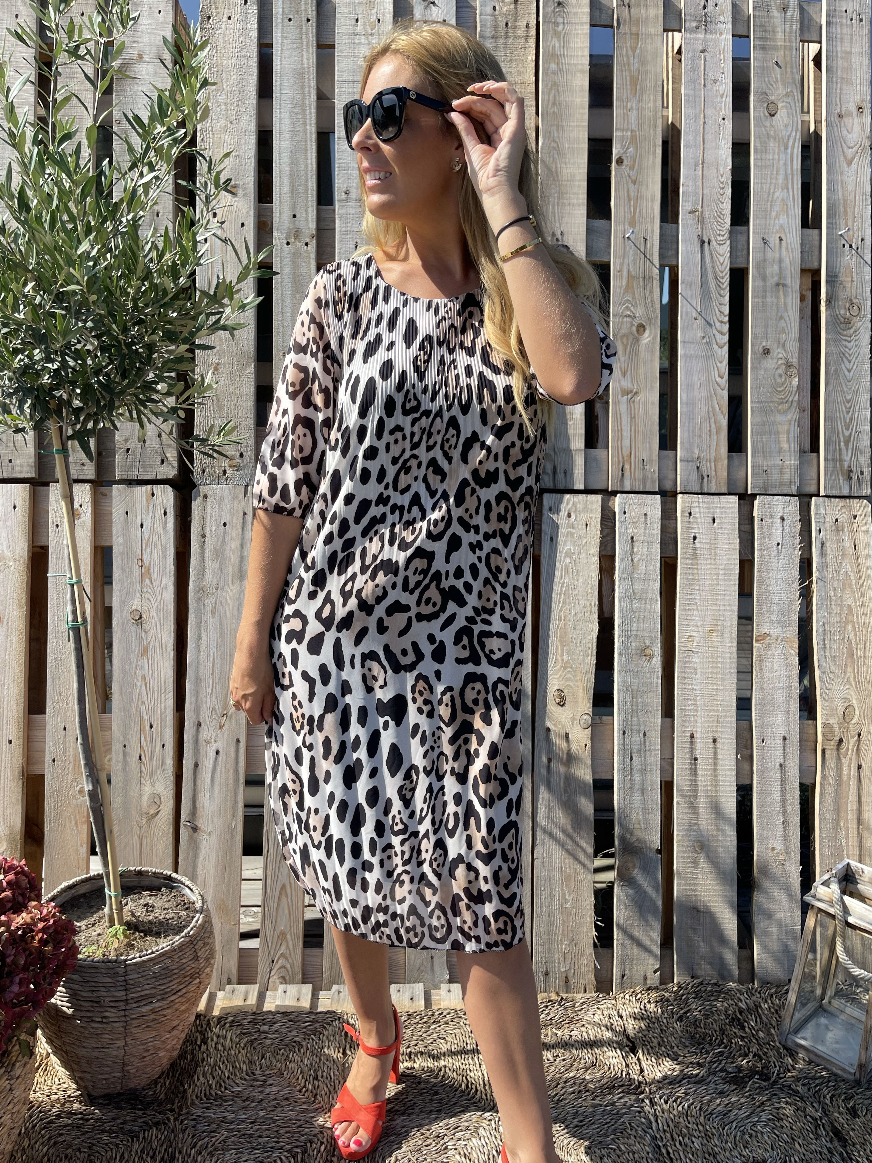 Zion Leo - Plisserad klänning med leopardmönster - Brown