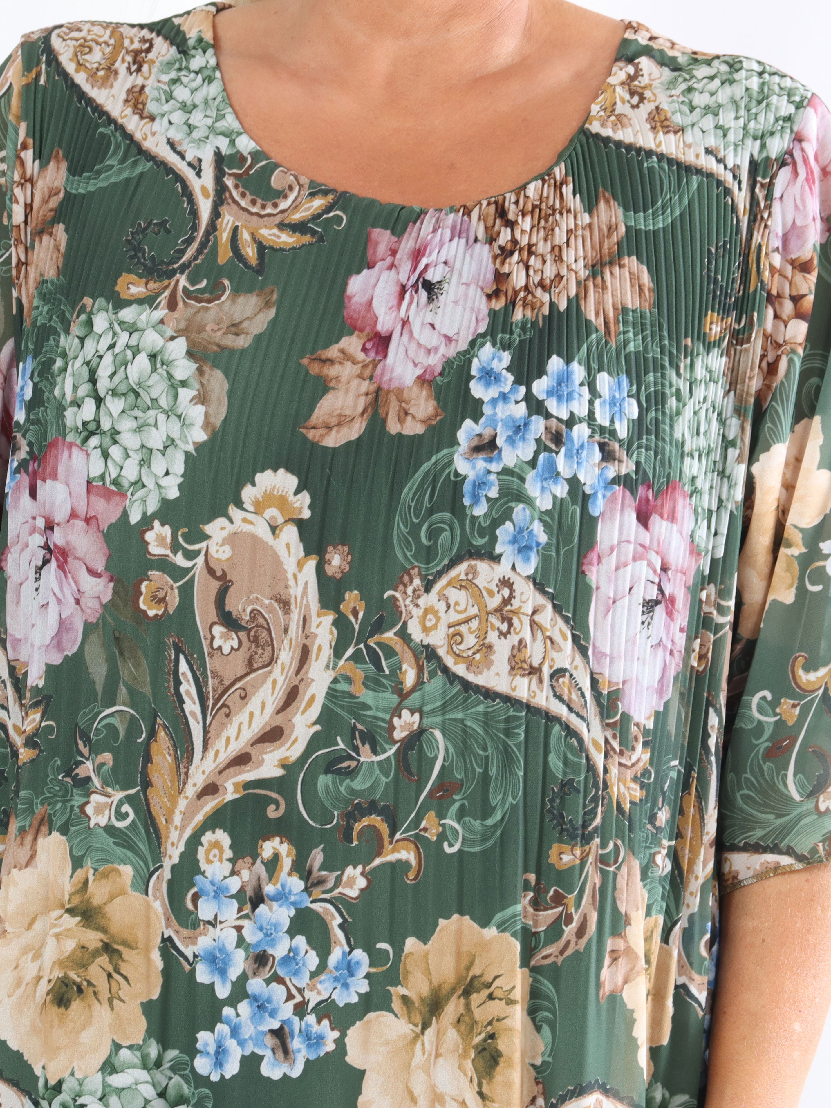 Zion Flower - Plisserad klänning med blommönster - Black