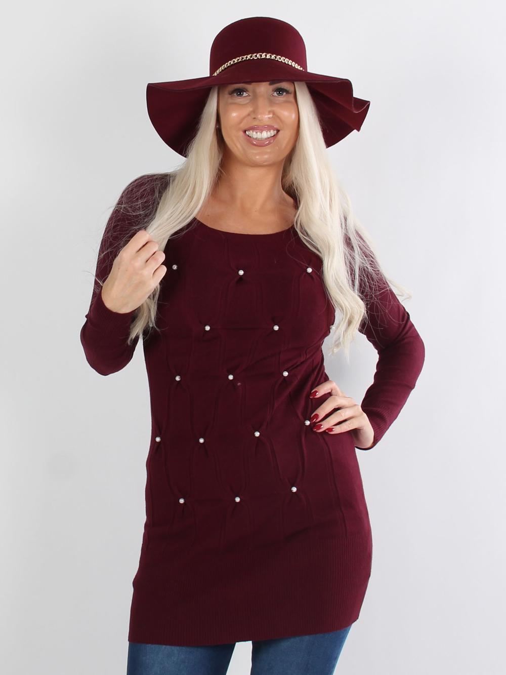 Ziva - Armégrön stickad blus med vita pärlor