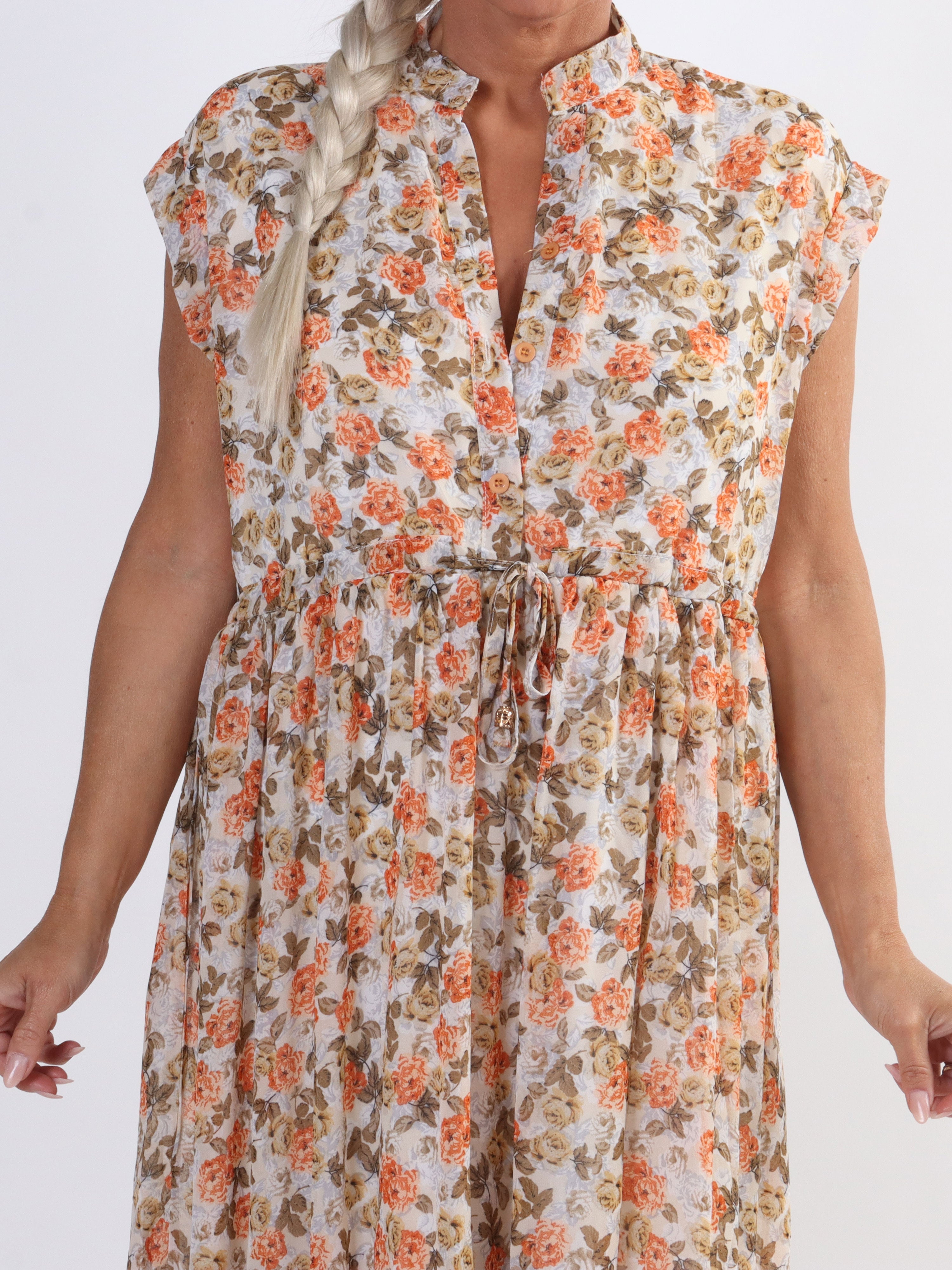 Alberte - Söt sommarklänning i chiffong med blommönster - Navy