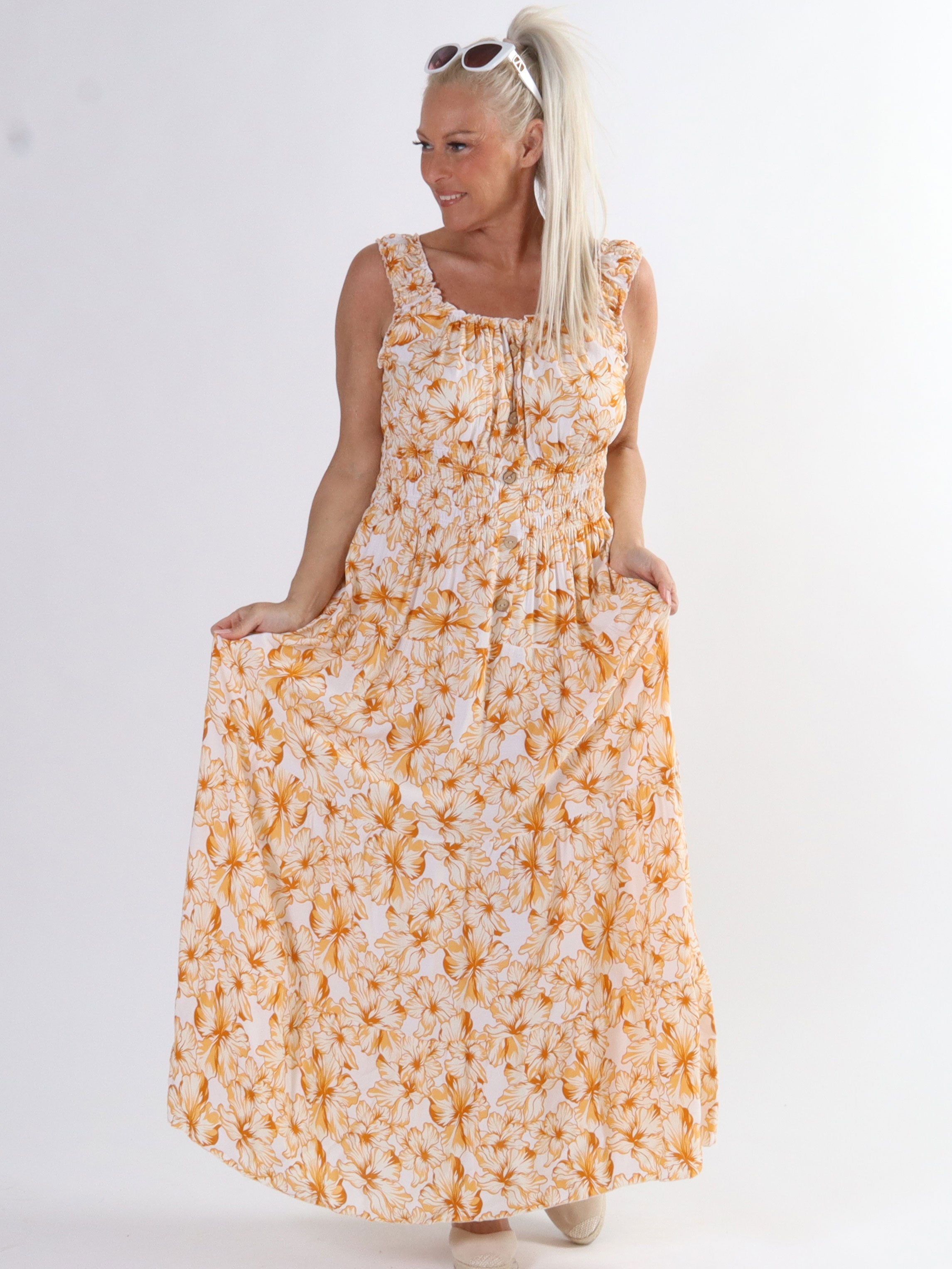 Alicia Hawaii - Söt klänning i plus size med smock och hawaii blommor - Pink