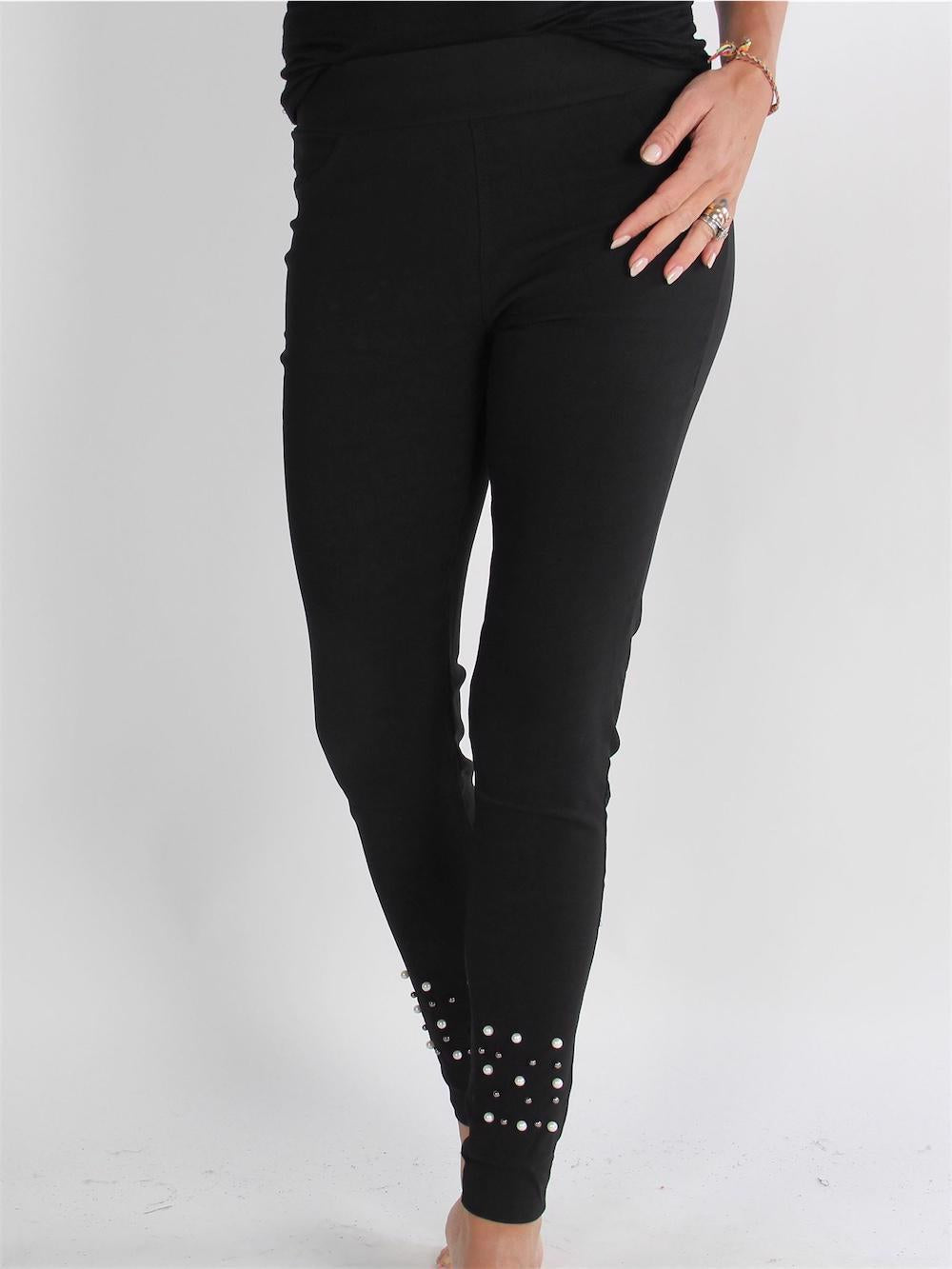 Ambre - Svarta jeggings med pärlor