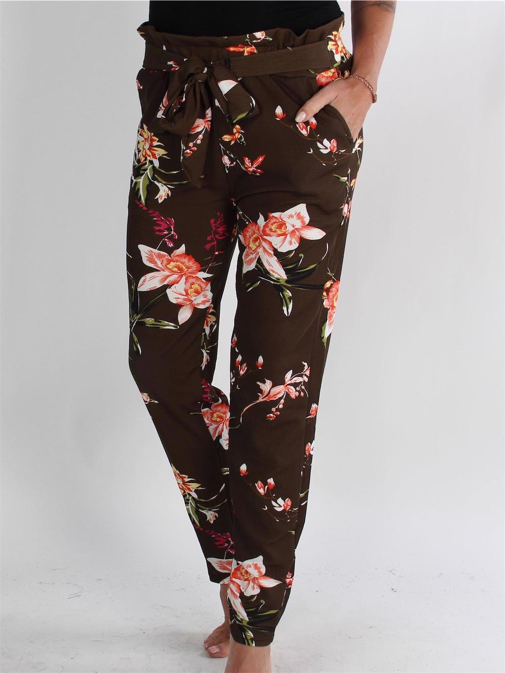 Castor - Armégröna hög midja byxor med blommönster