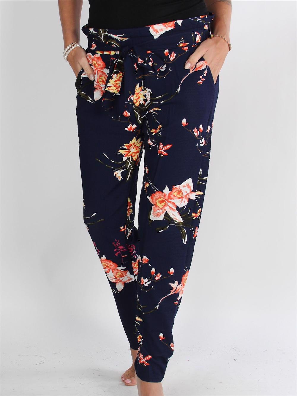 Castor - Armégröna hög midja byxor med blommönster