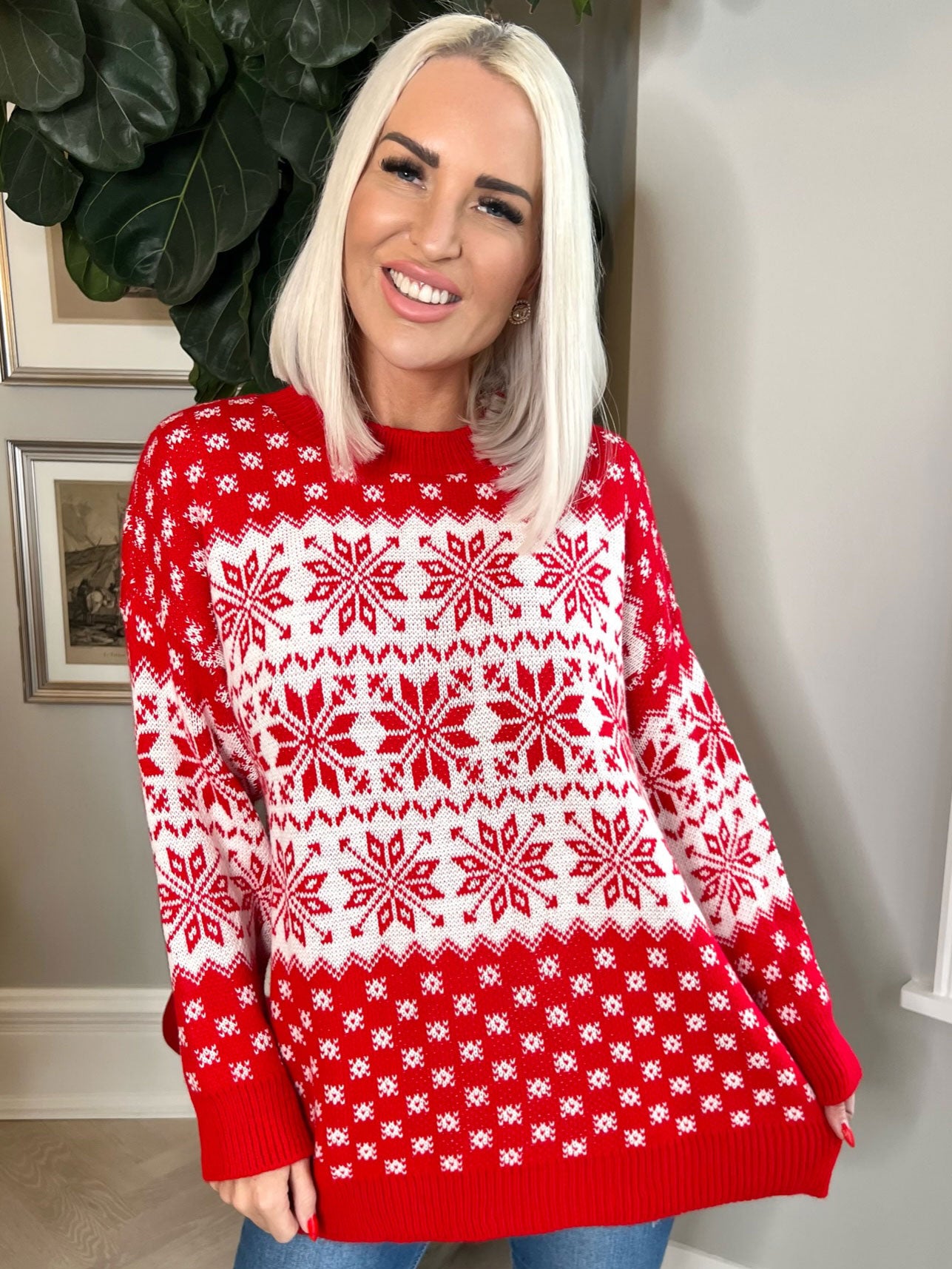 Christmas -  Plus size Jultröja med snöflingor