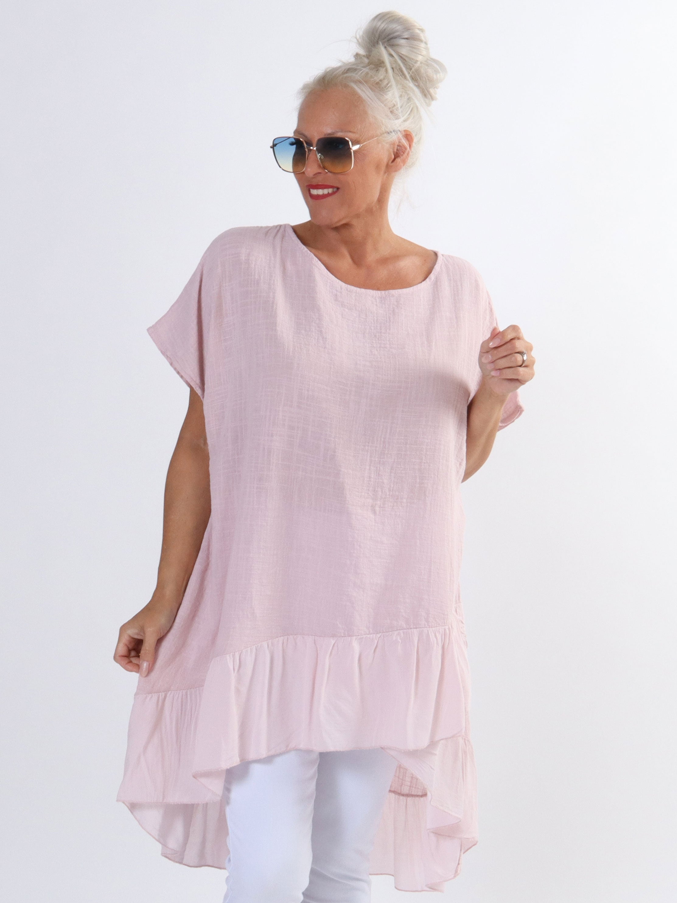 Elba - Tunika med förskjuten längd och volanger i plusstorlek