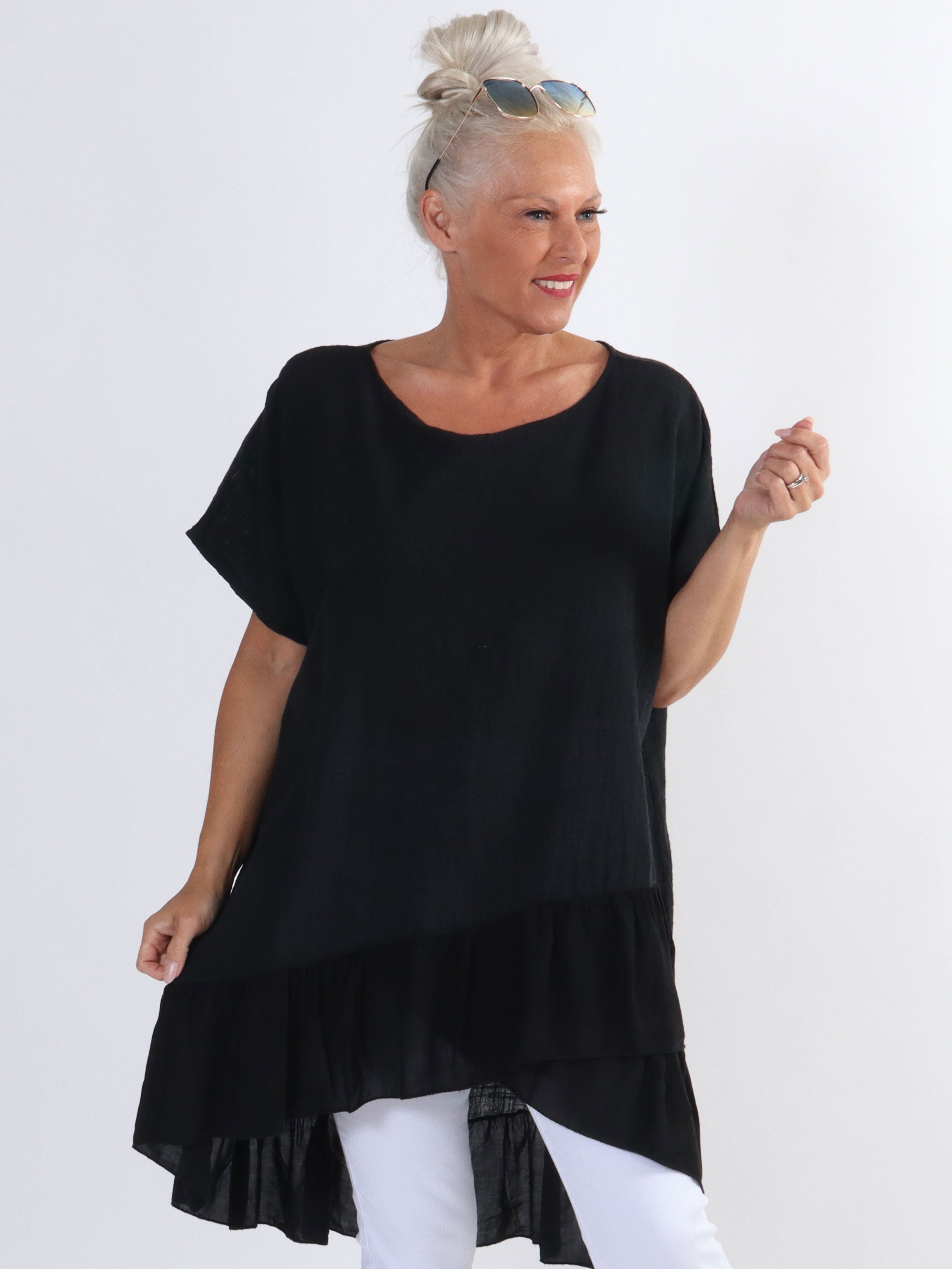 Elba - Tunika med förskjuten längd och volanger i plusstorlek