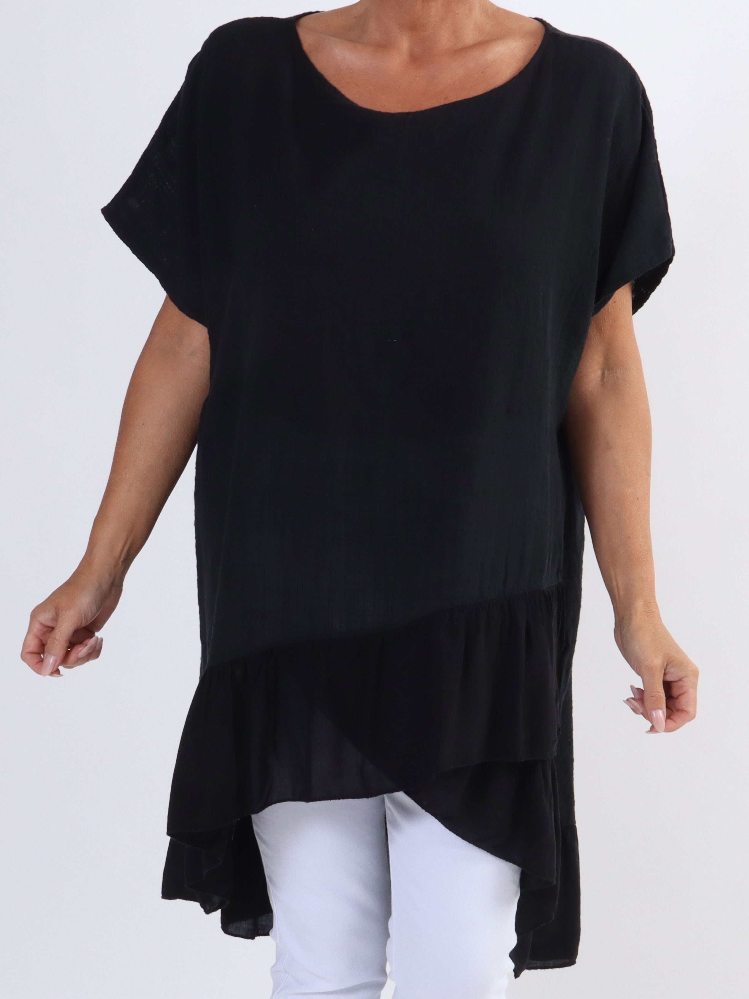 Elba - Tunika med förskjuten längd och volanger i plusstorlek