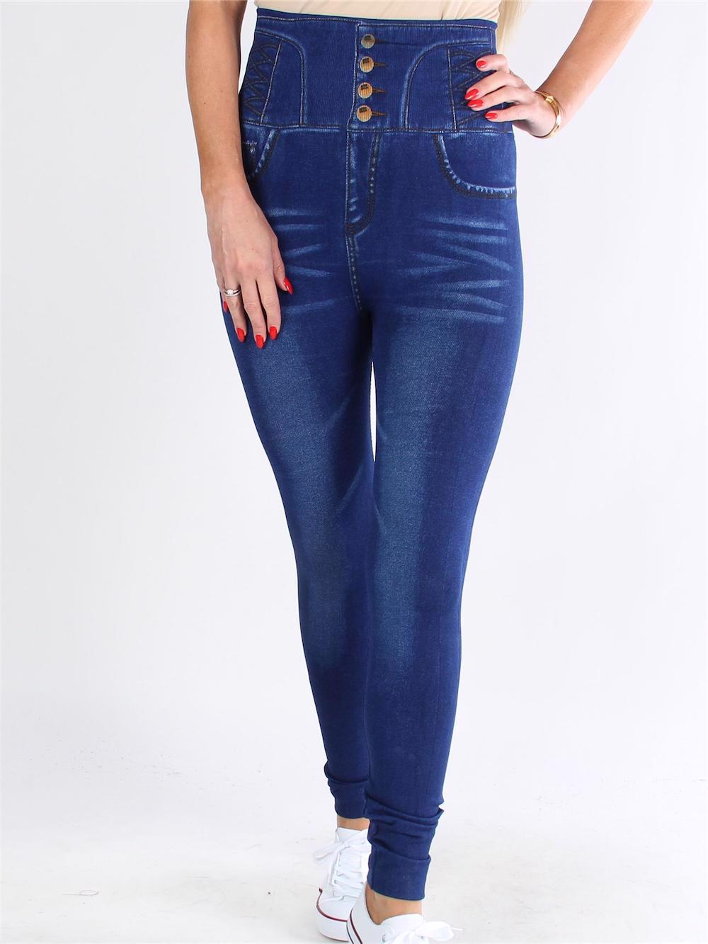 Esly - Svarta leggings med hög midja i jeanslook