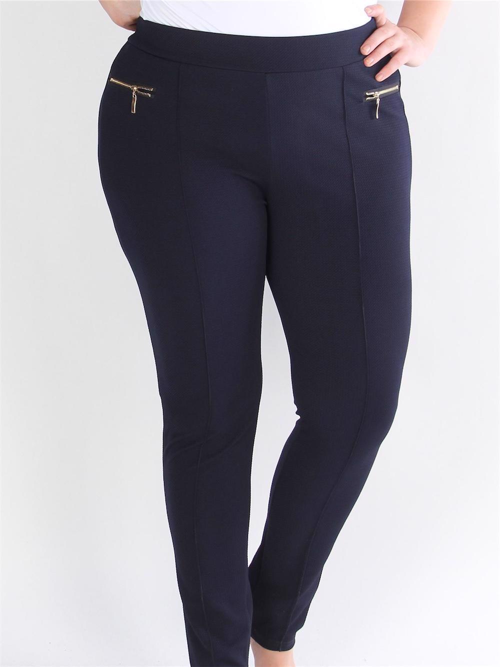 Gerdi - Beige elastiska byxor med guldfärgade dragkedjor