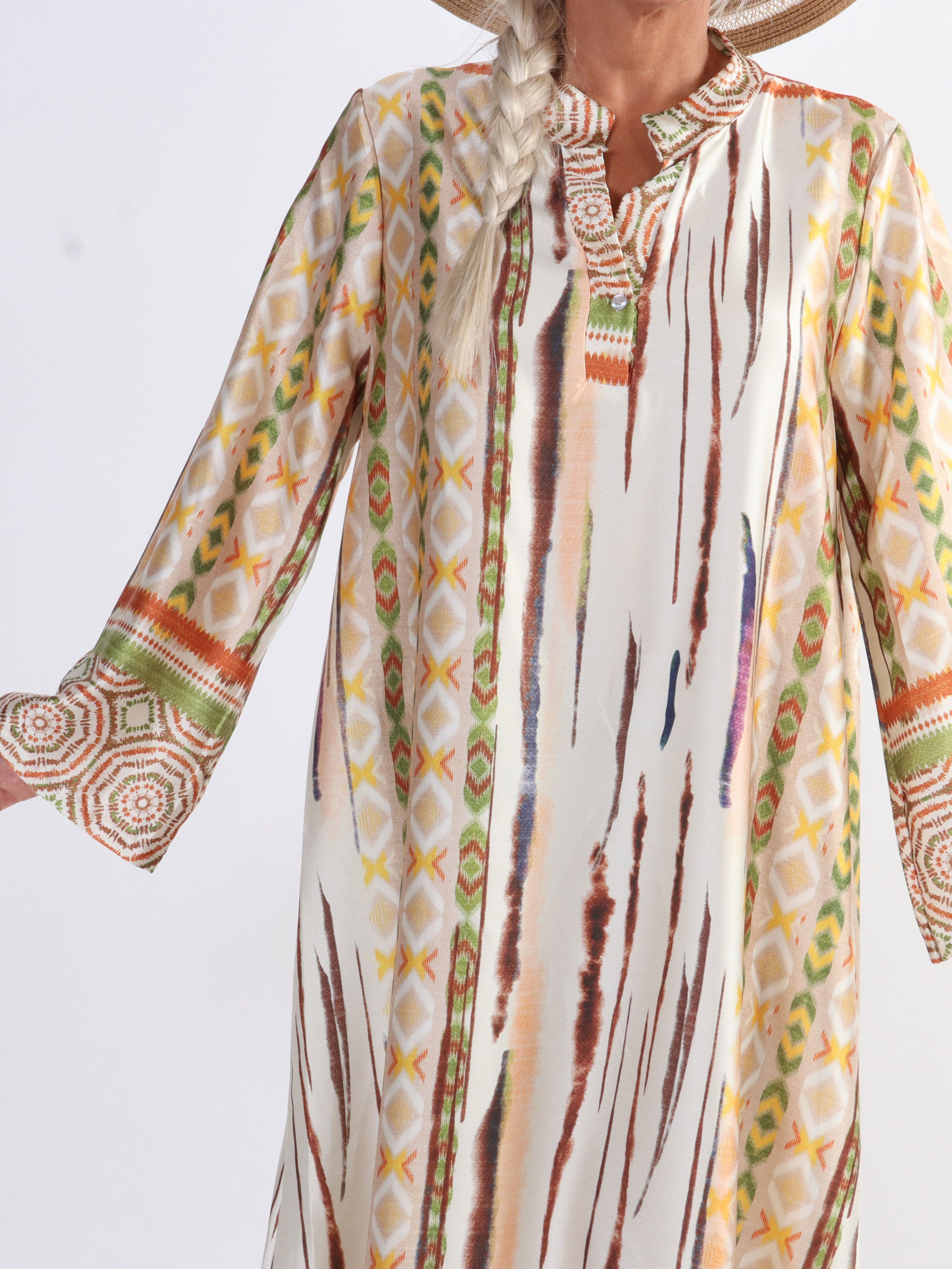 Hyben - Långärmad klänning i sidenlook