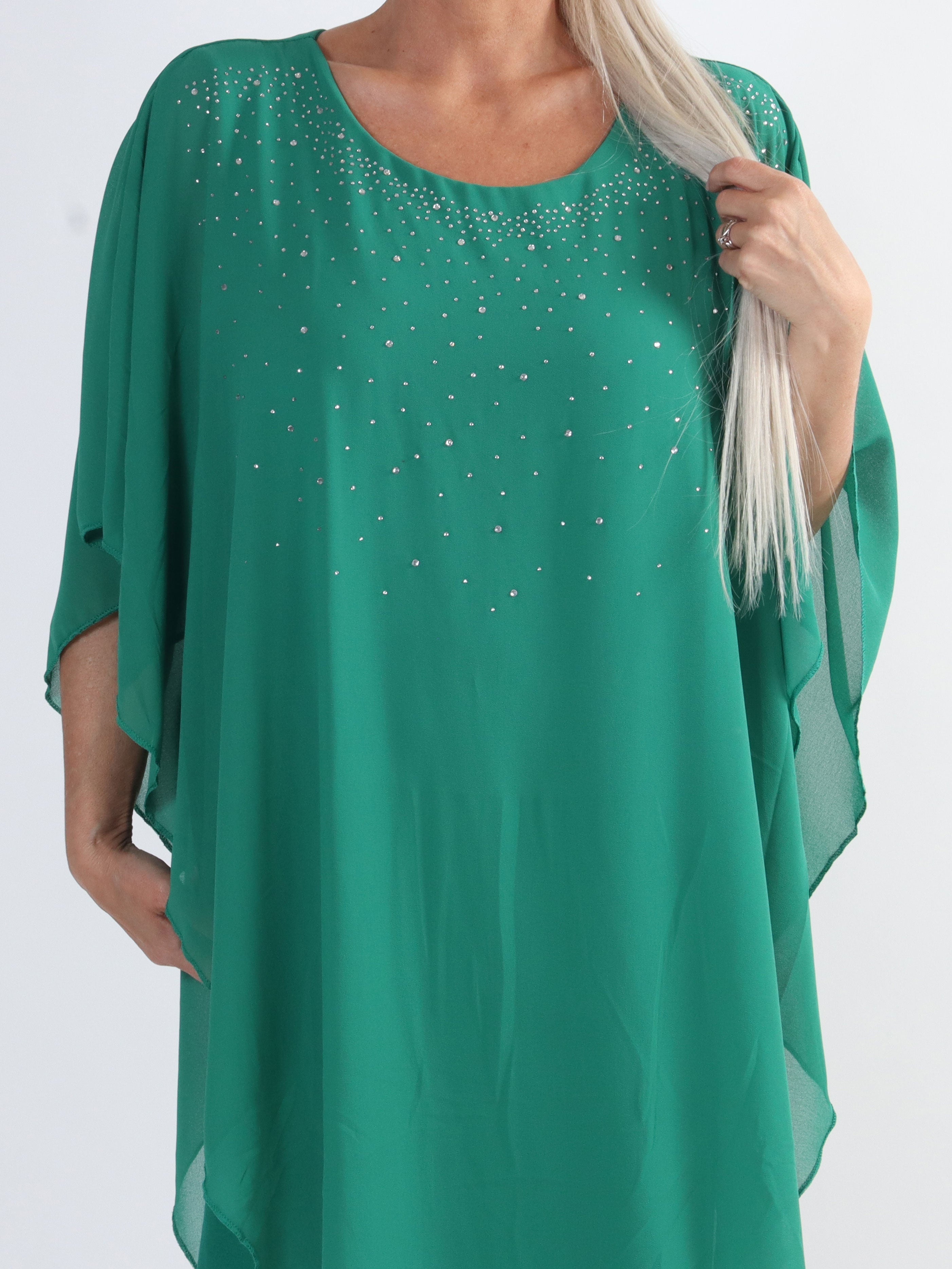 Kenya Crystal - Tunikaklänning i stora storlekar med chiffonglager och mockborttagning - Taupe