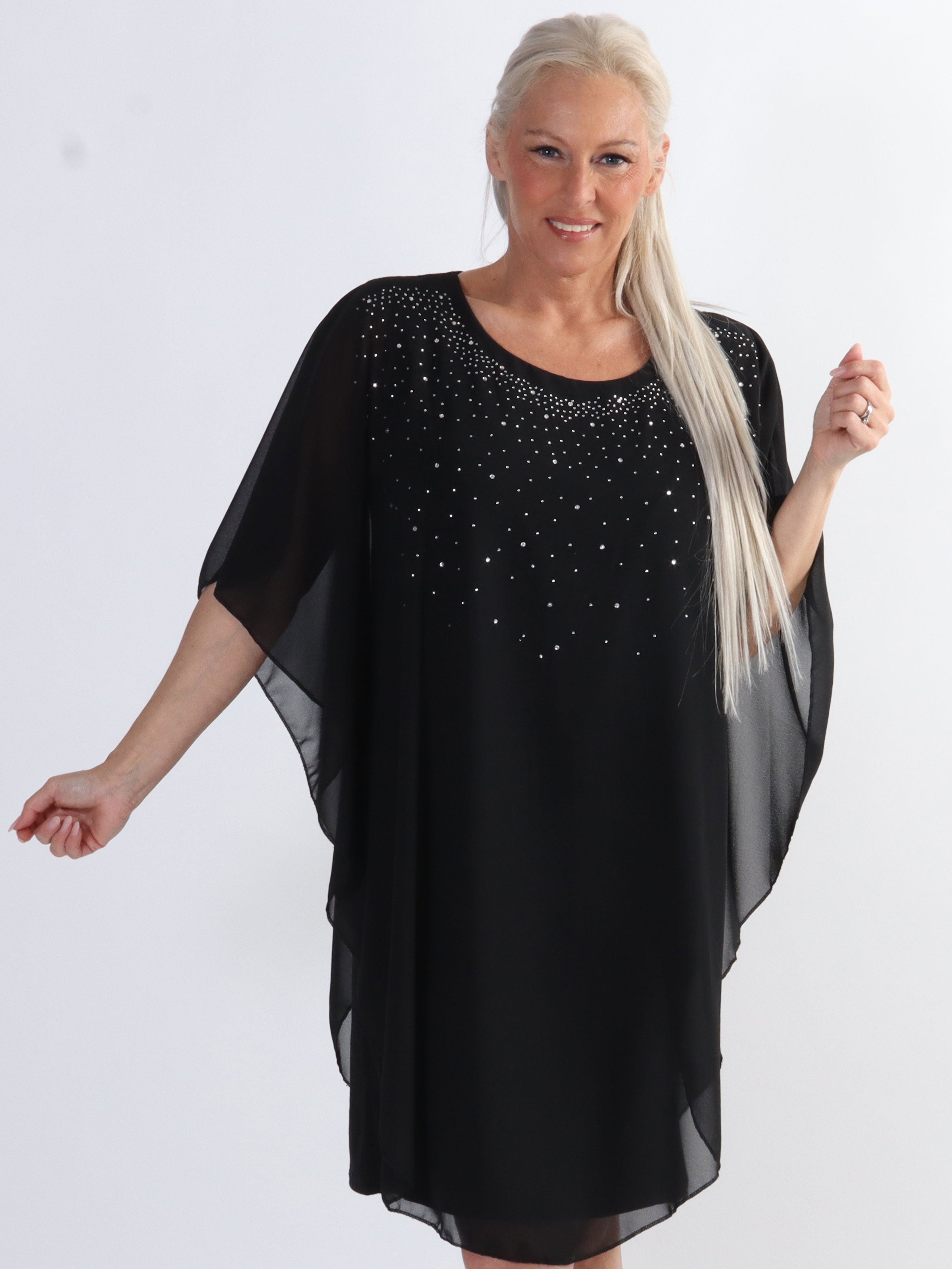 Kenya Crystal - Tunikaklänning i stora storlekar med chiffonglager och mockborttagning - Rose