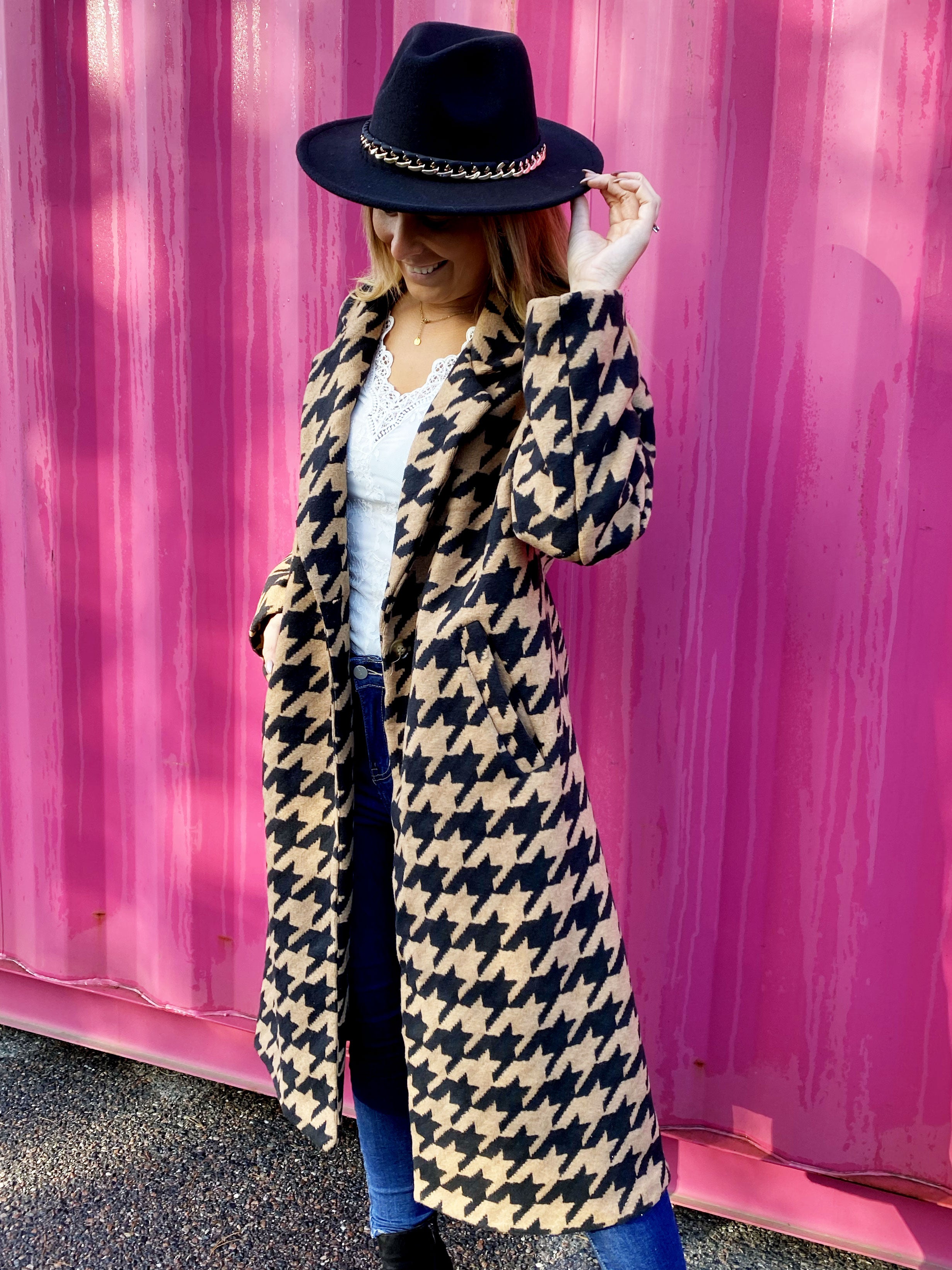 Kerry - Kamelfärgad jacka i huntandsmönster