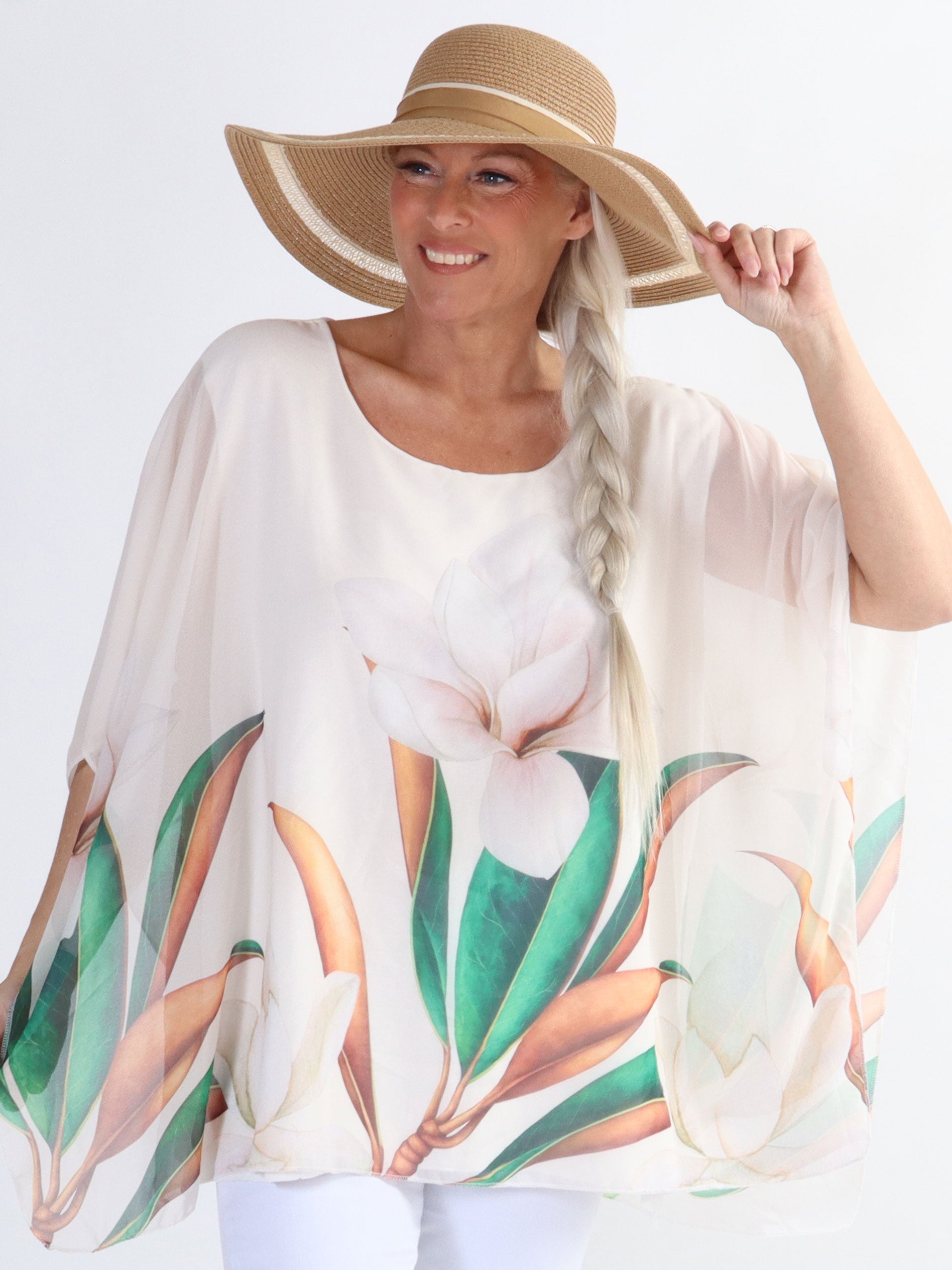 Mian - Färgglada plus size tunika med chiffonglager - Pink