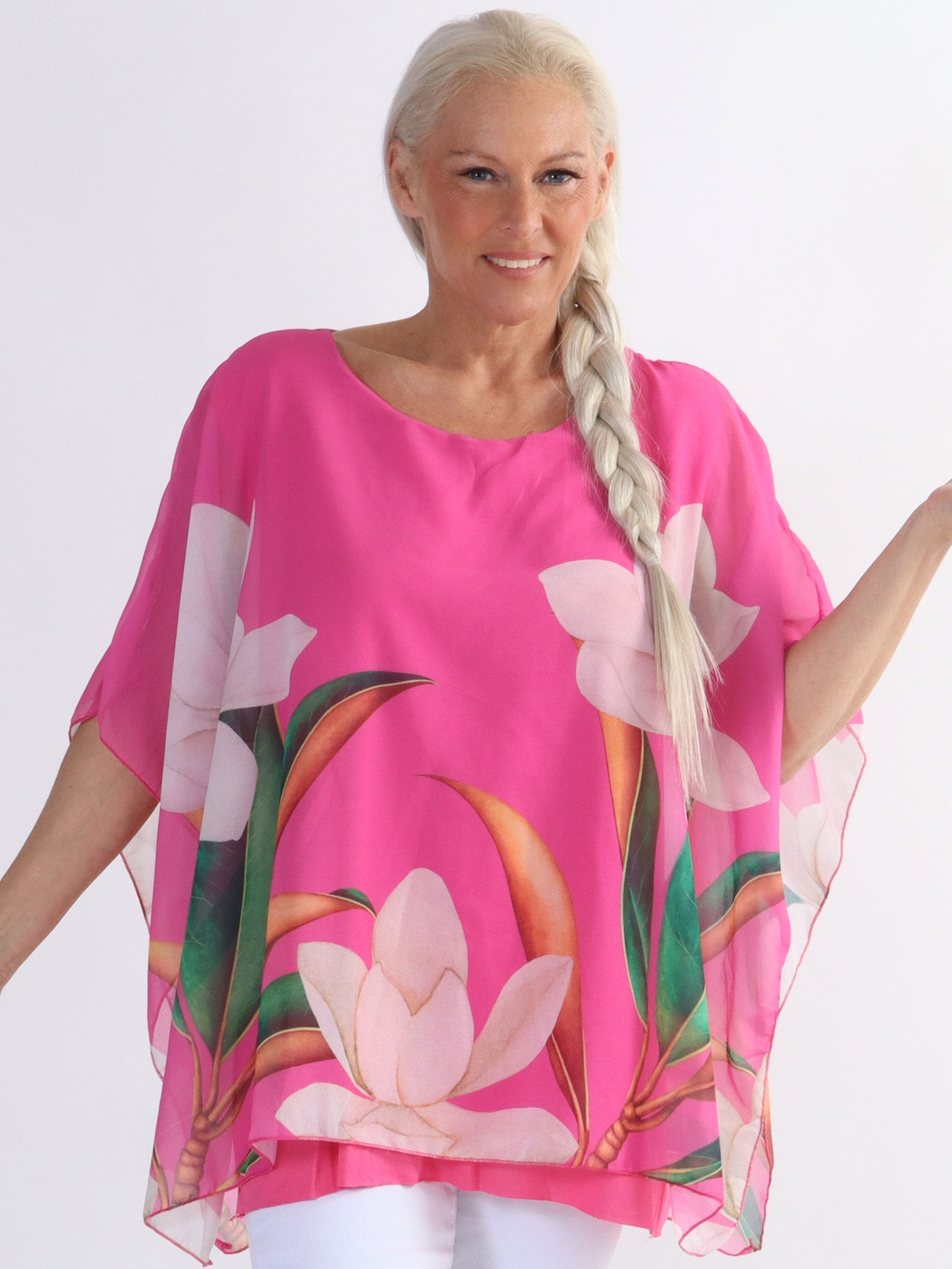 Mian - Färgglada plus size tunika med chiffonglager