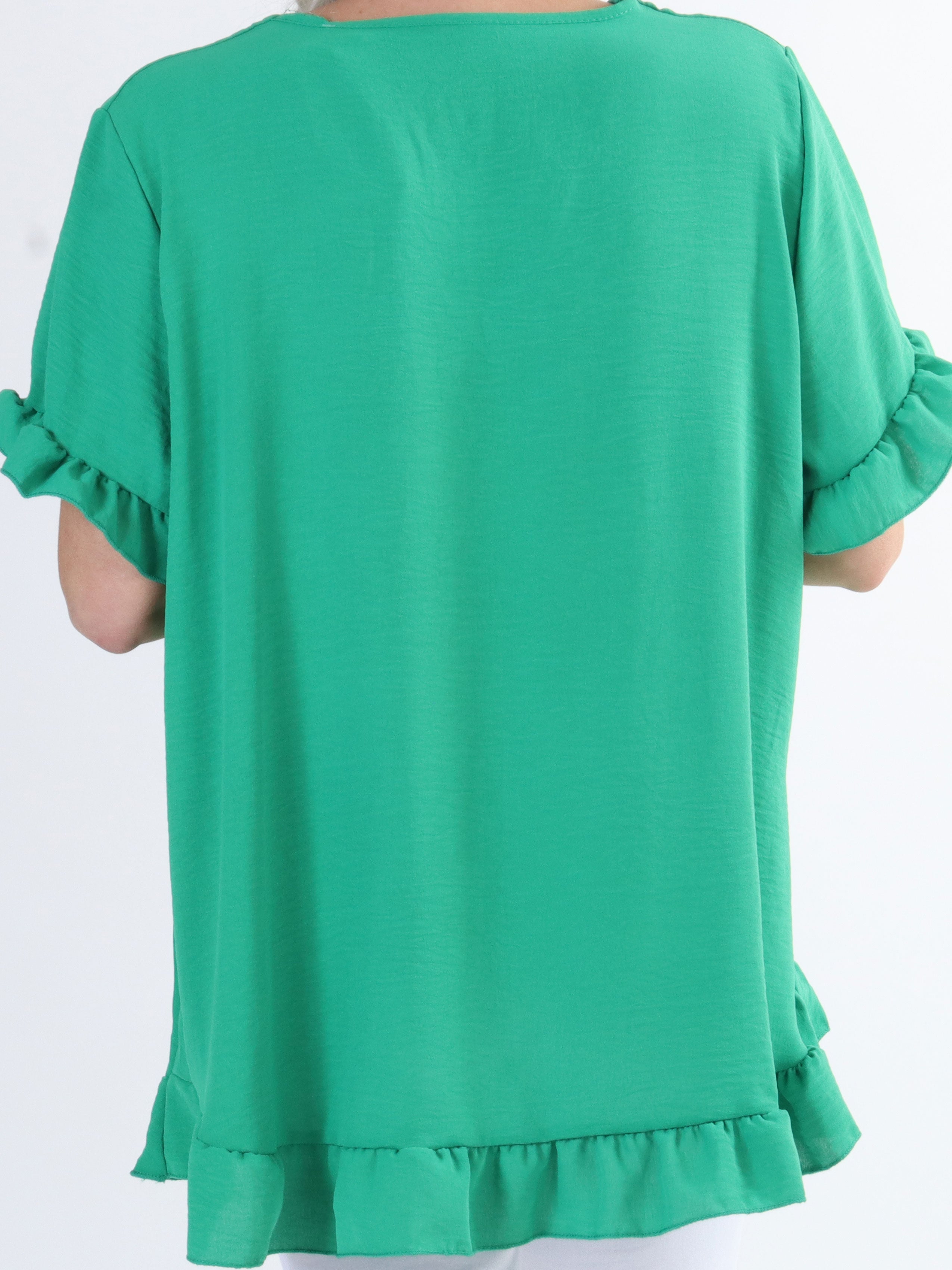 Mio - Söt tunika i stora storlekar med volangkanter - Green