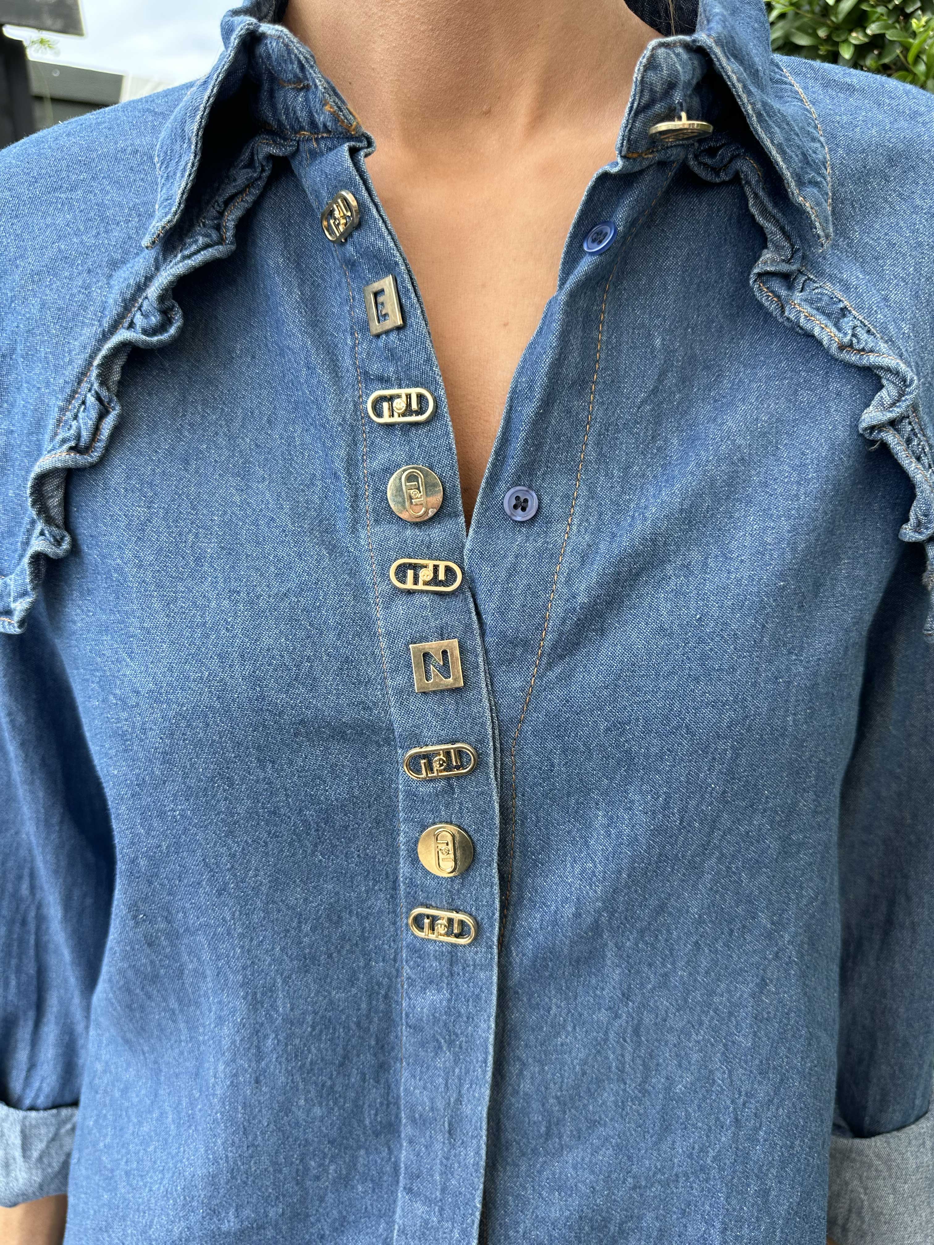 Ohio - Söt jeansskjorta med volanger - Denim