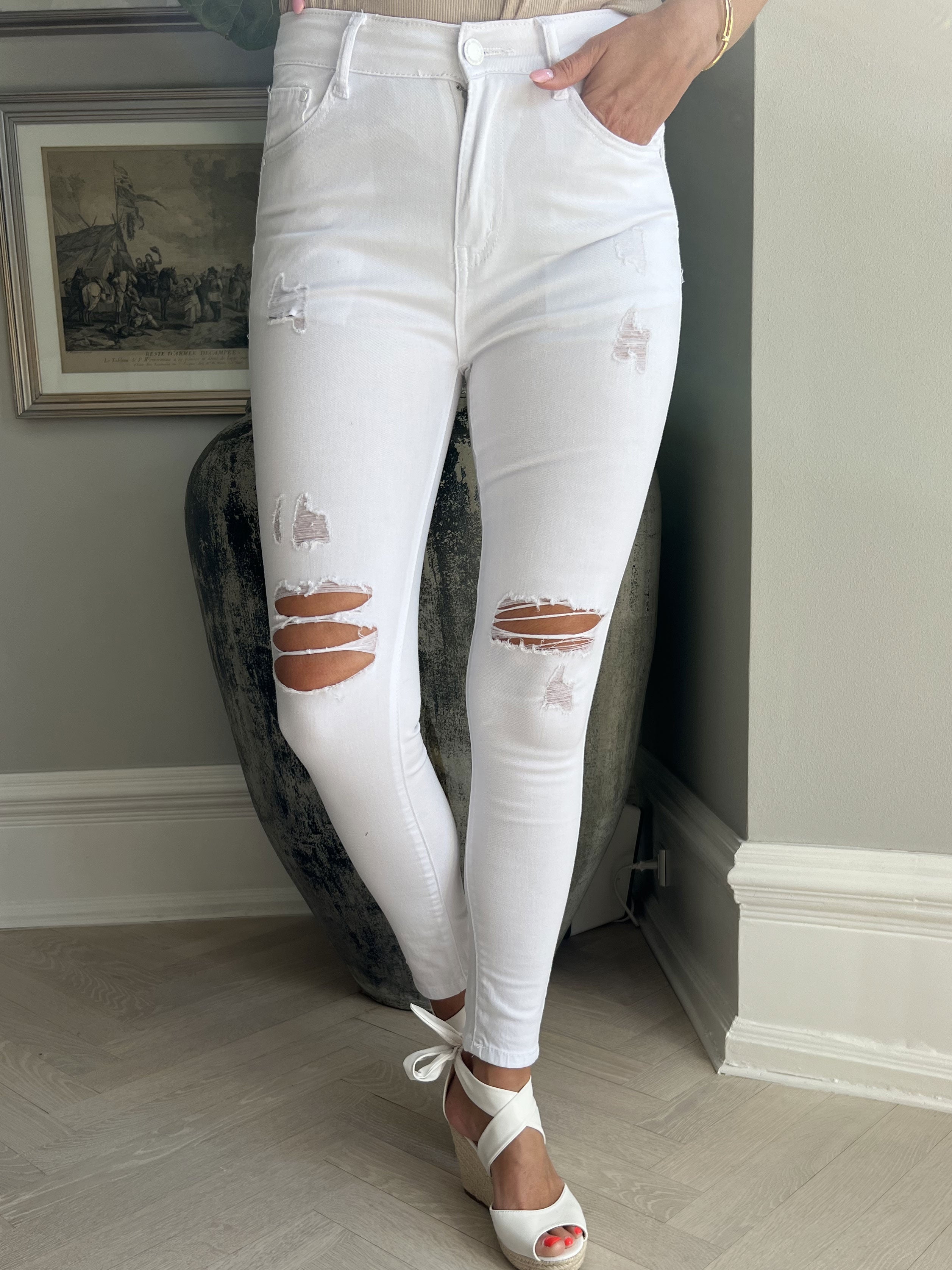 Rikke - Vita jeans med revor - White