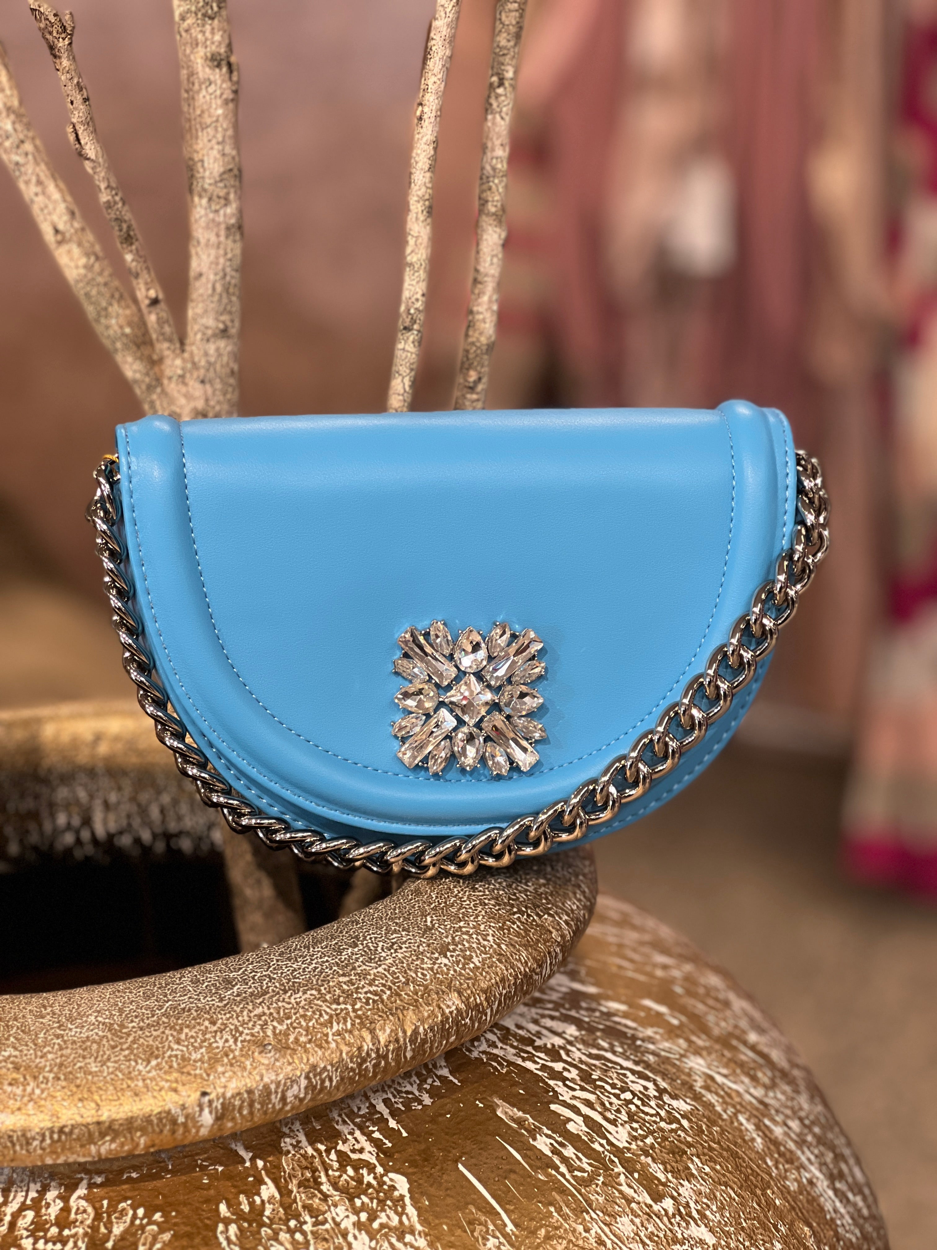 Rose - Liten handväska med stenimitation och silverkedja