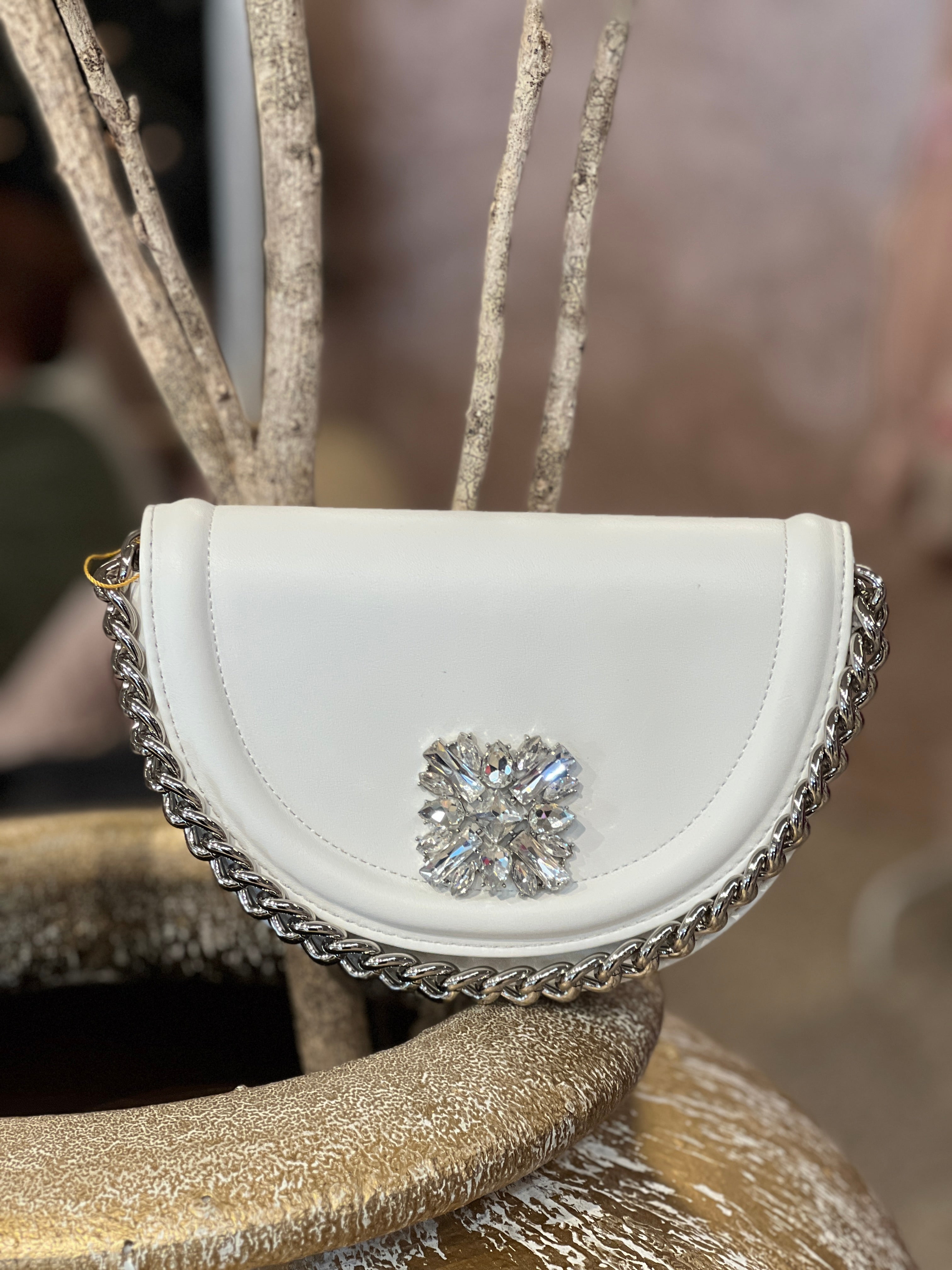 Rose - Liten handväska med stenimitation och silverkedja