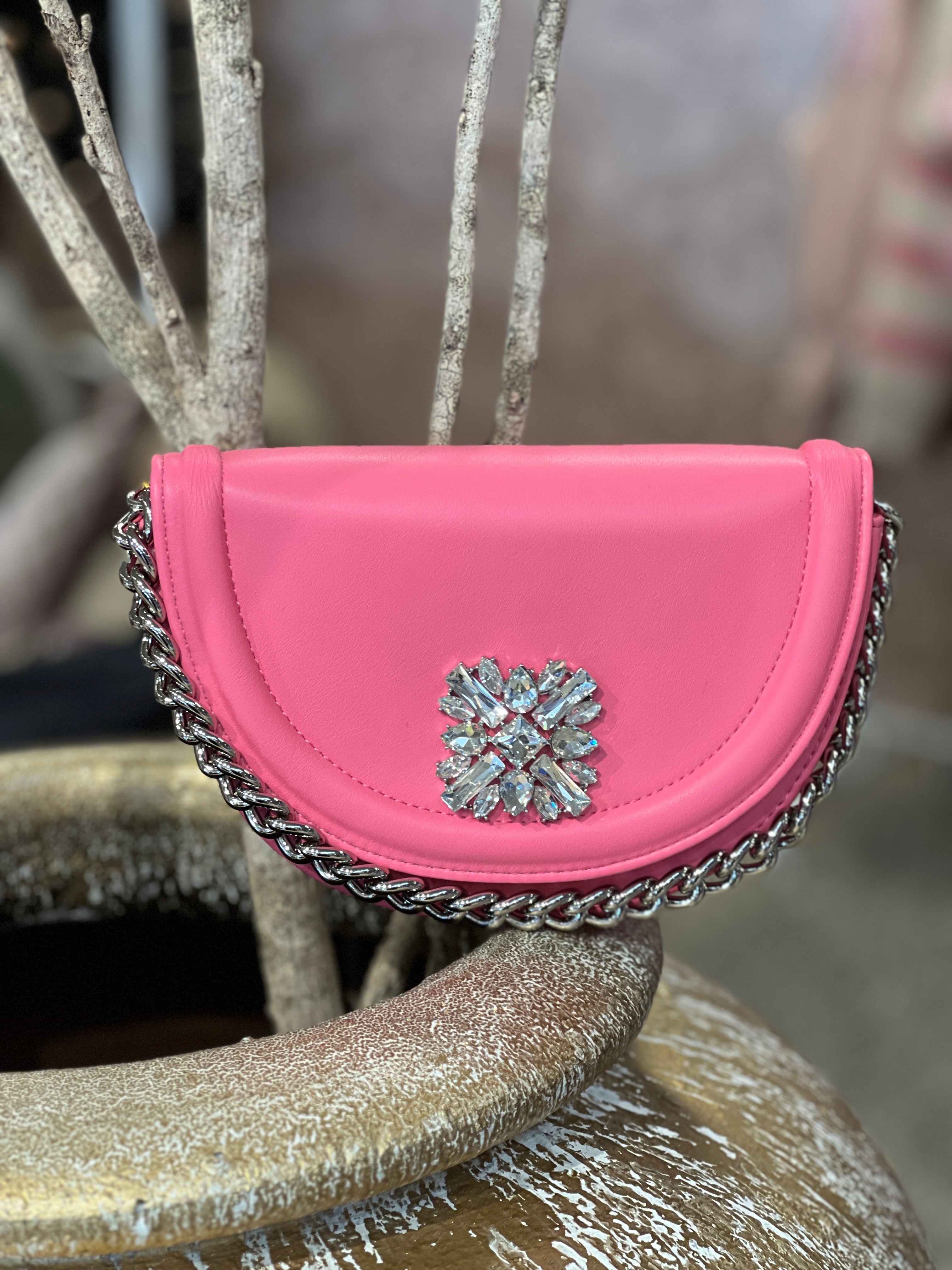 Rose - Liten handväska med stenimitation och silverkedja