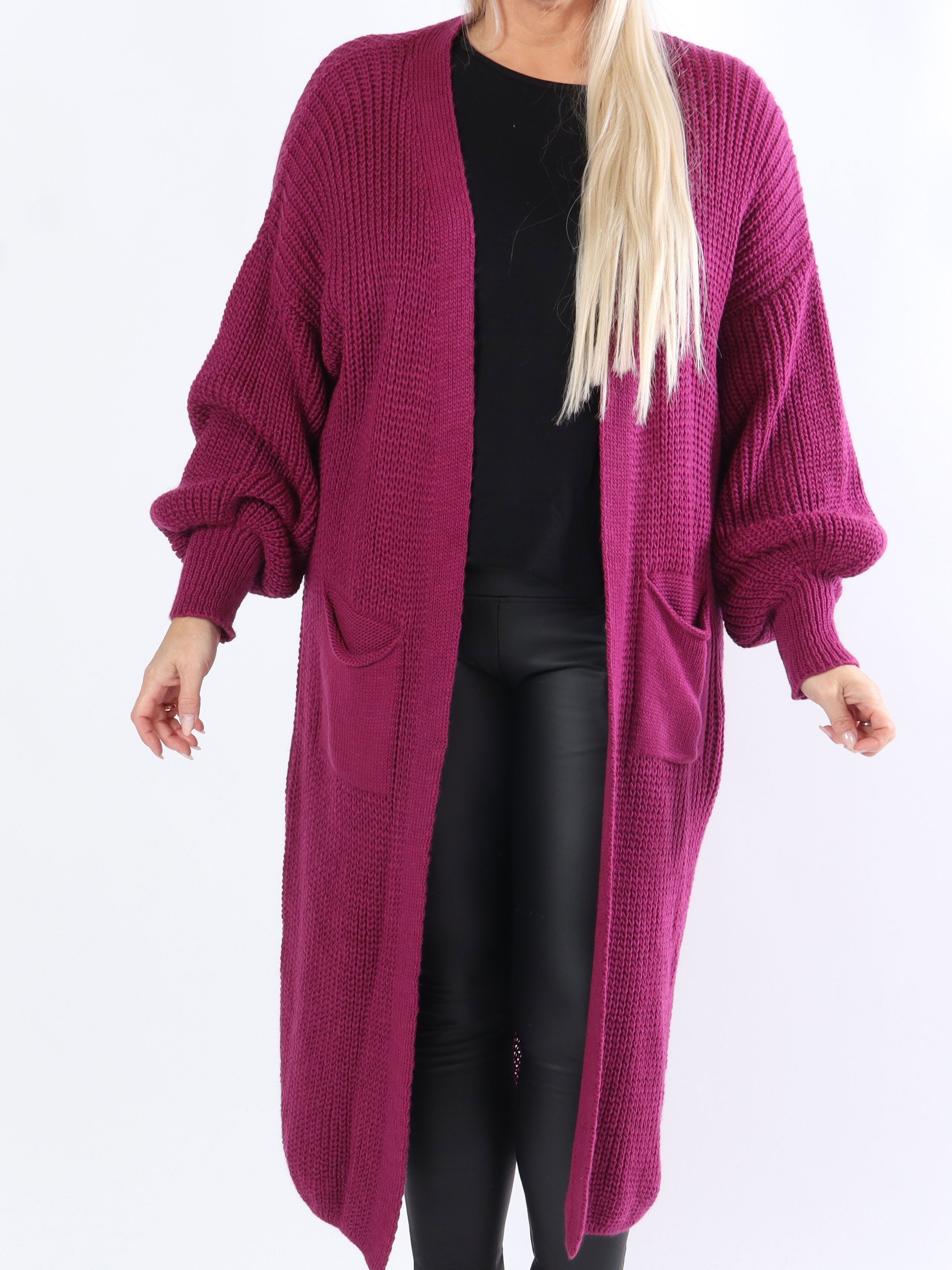 Sally - Stickad plus size kofta med ballongärmar