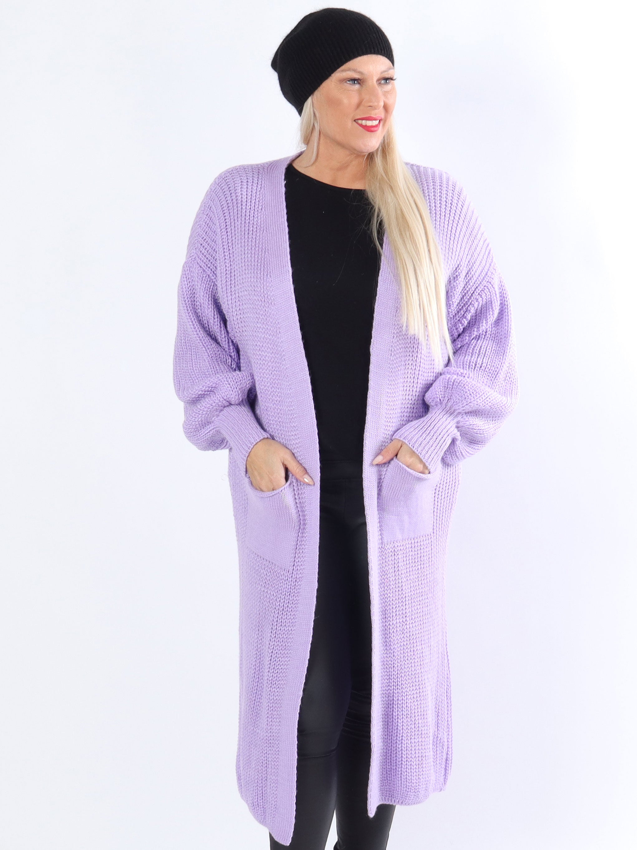 Sally - Stickad plus size kofta med ballongärmar