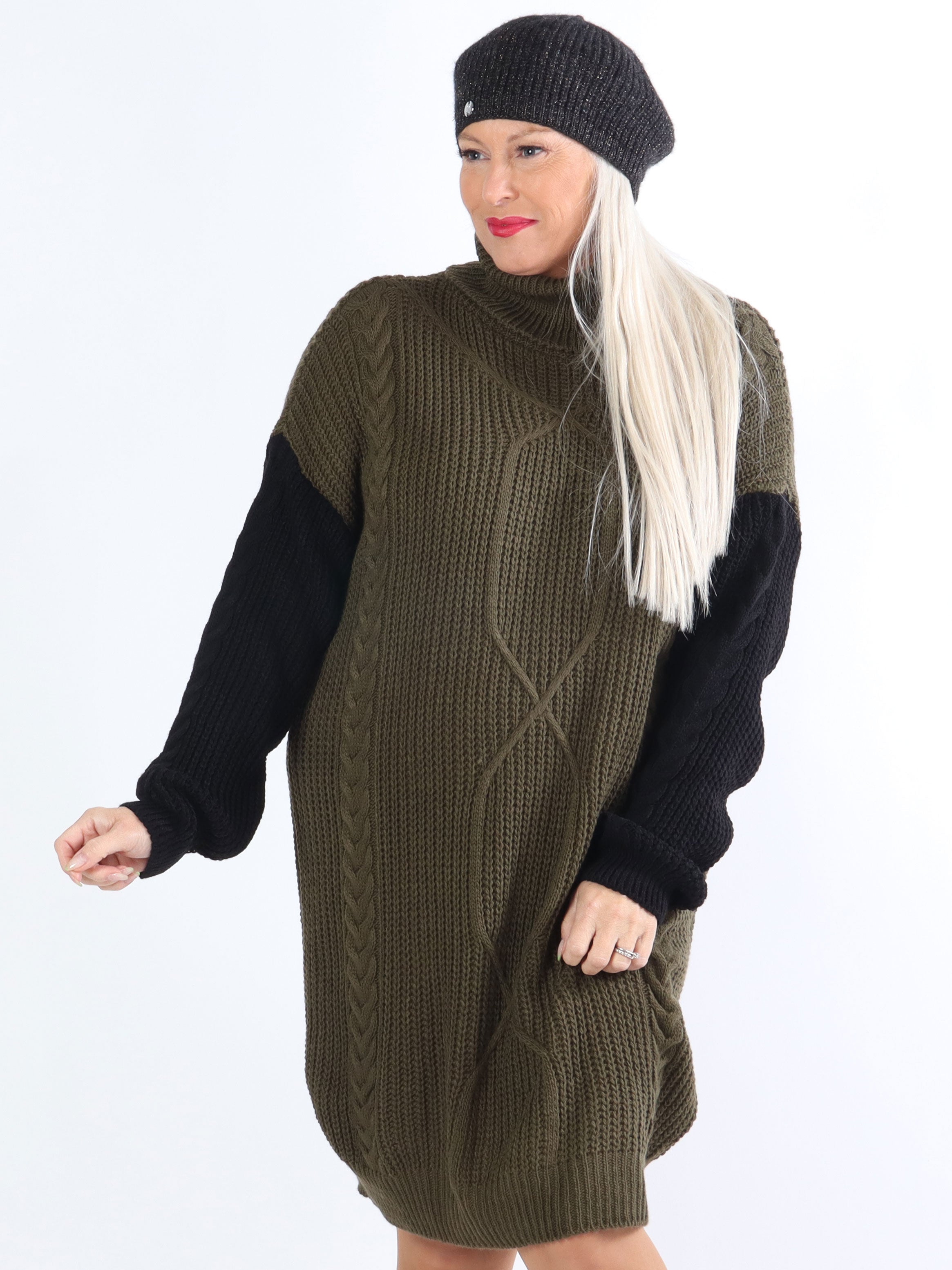 Tenna - Tvåfärgad plus size-klänning i kabelstickning - Grey