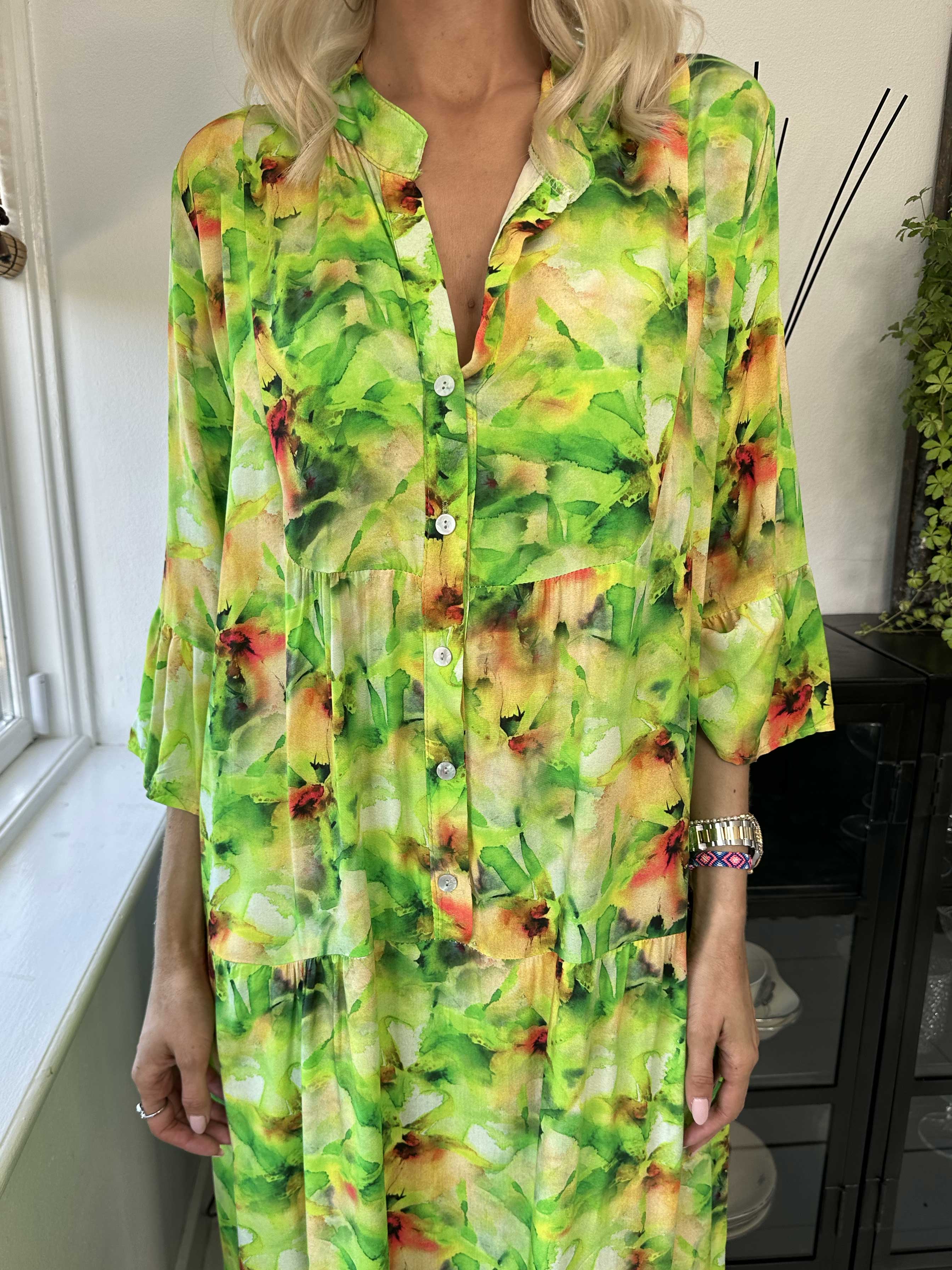 Timian - Lång mönstrad klänning med lager-på-lager-look - Green