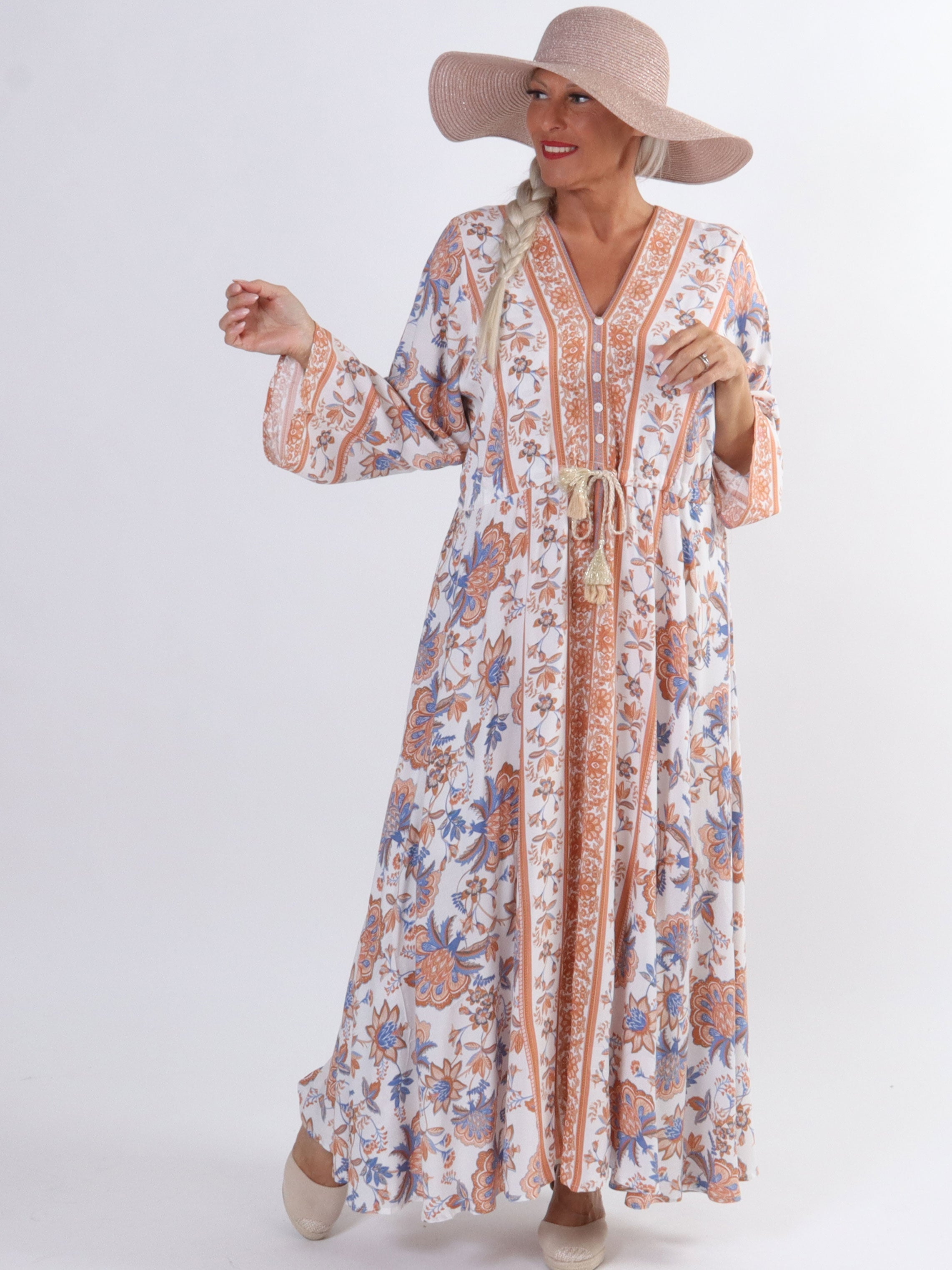 Victoria - Lång sommarklänning med knytband i midjan - White