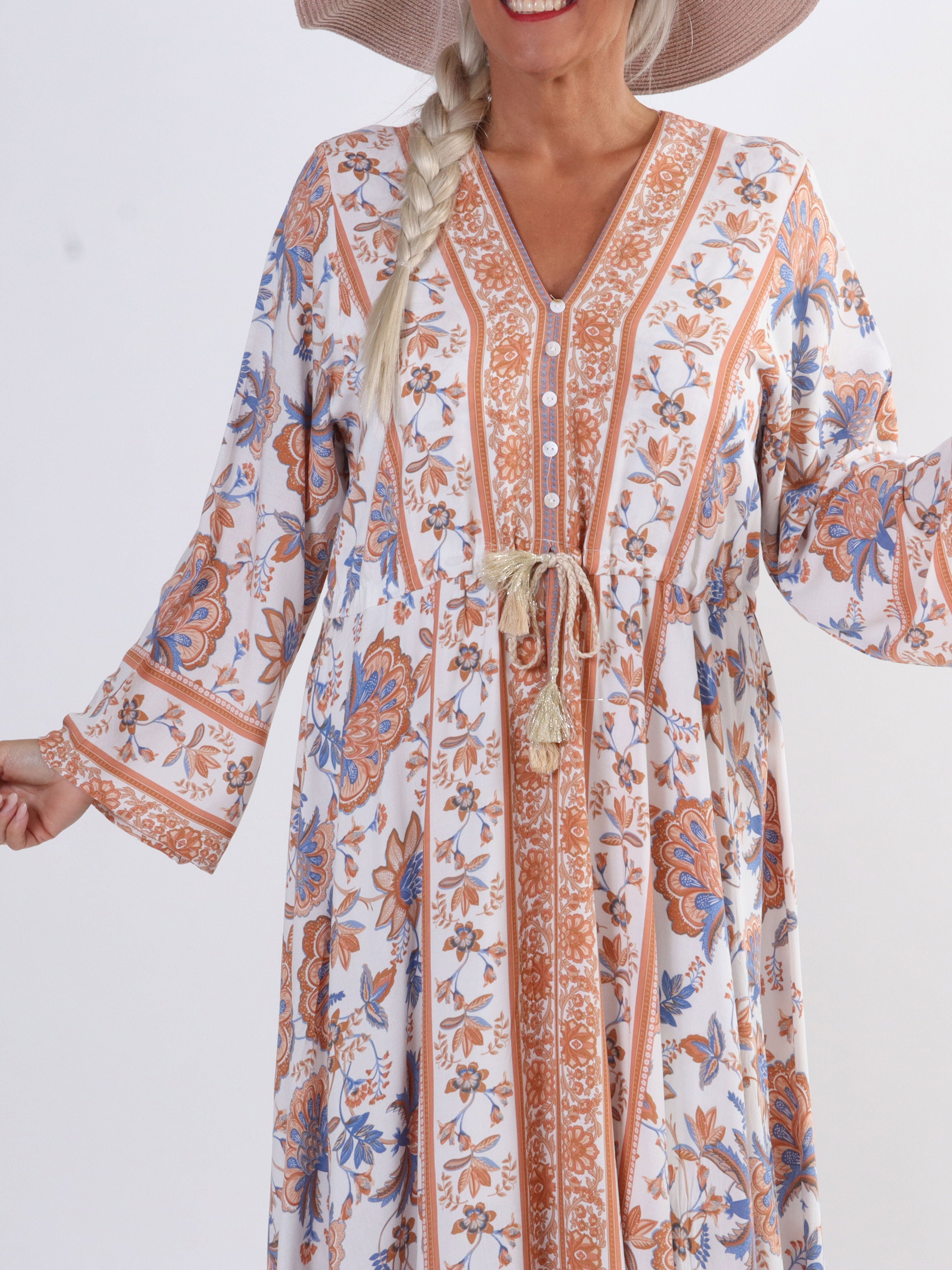 Victoria - Lång sommarklänning med knytband i midjan