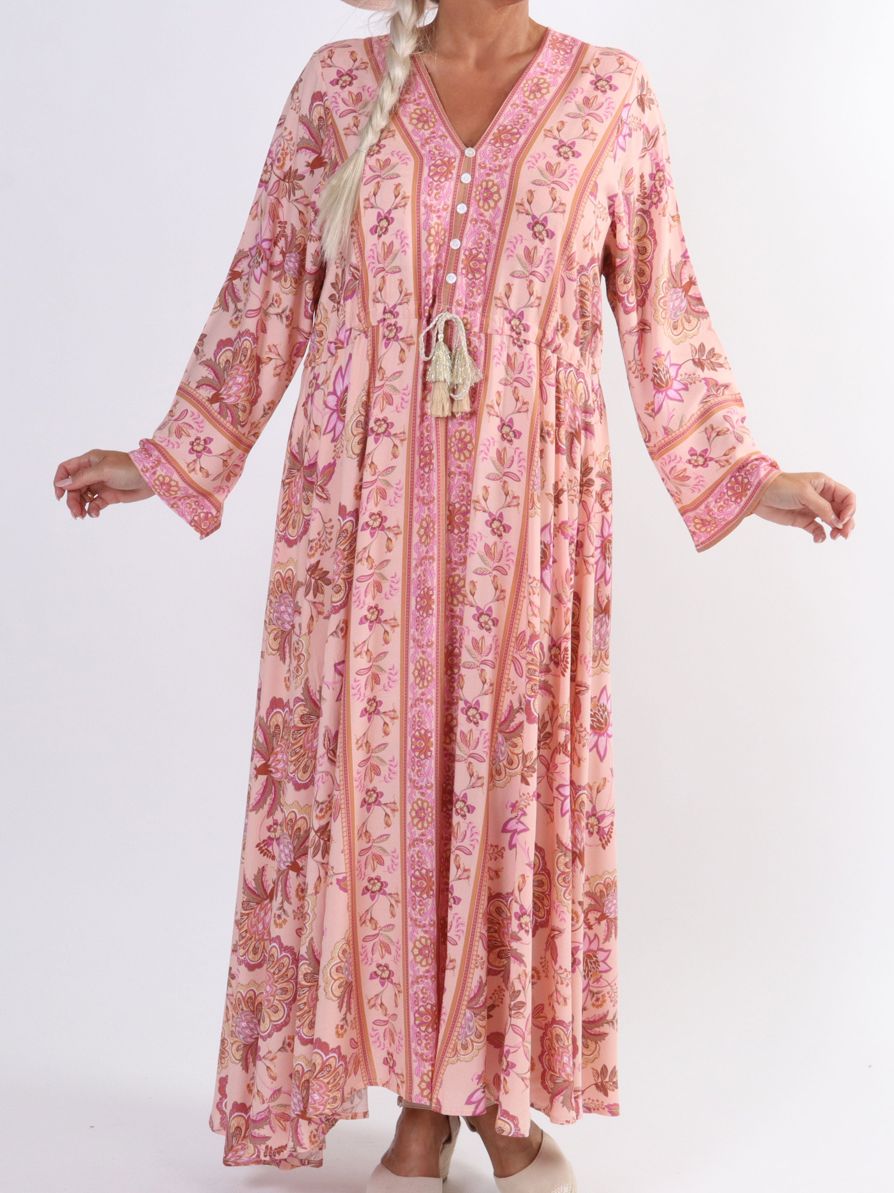 Victoria - Lång sommarklänning med knytband i midjan