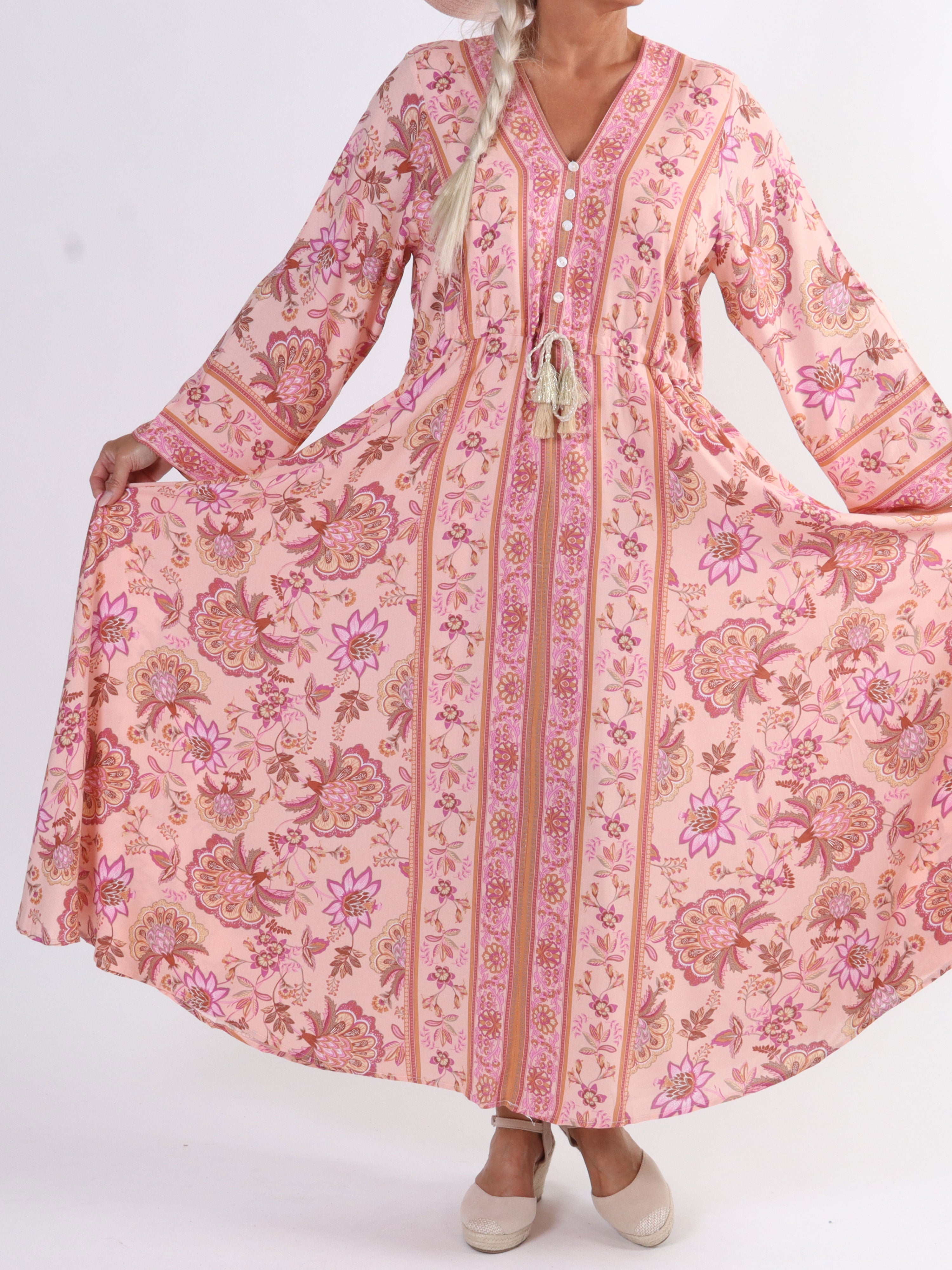 Victoria - Lång sommarklänning med knytband i midjan