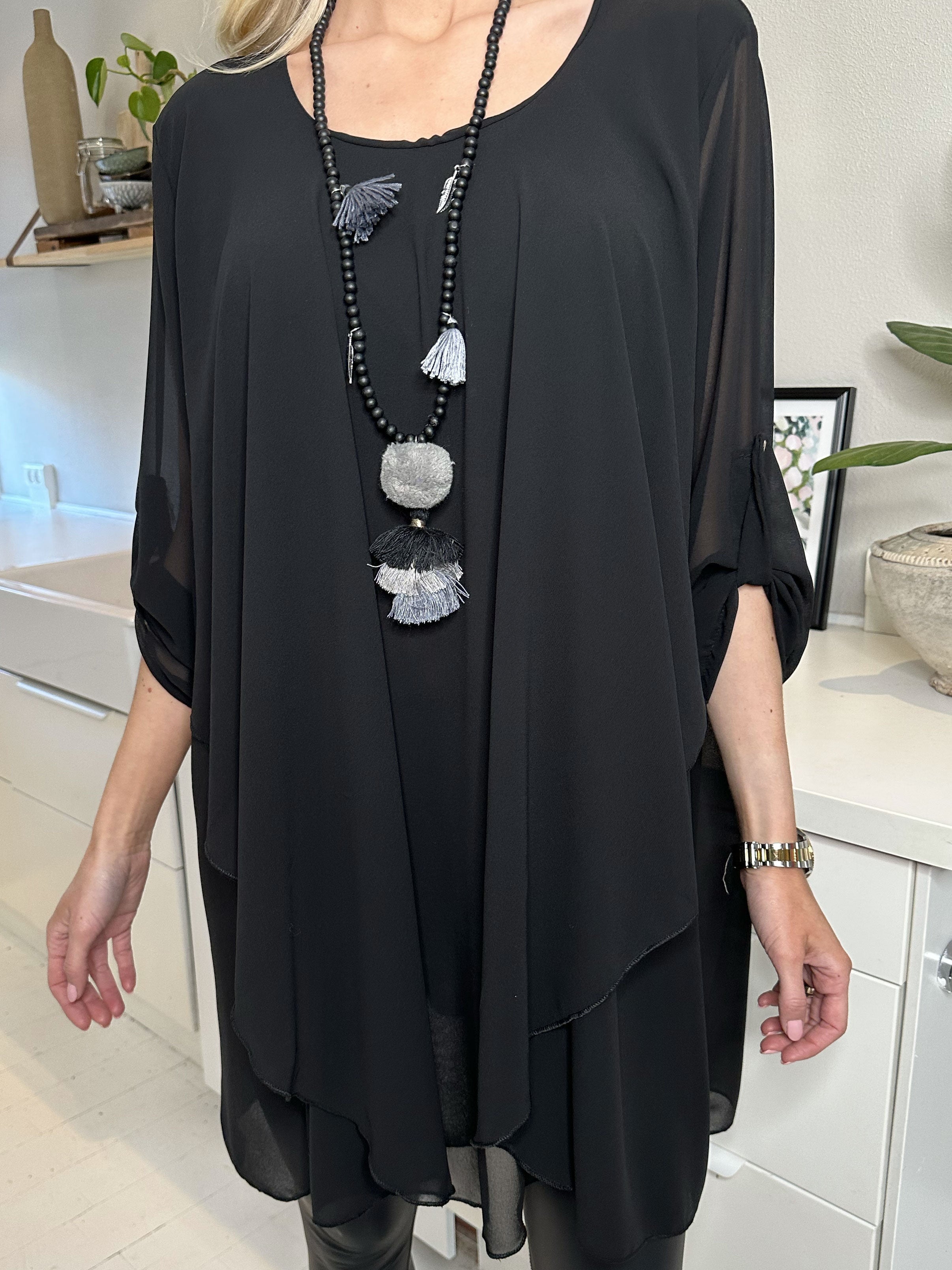 Wanda long sleeve - Tunica klänning i chiffong