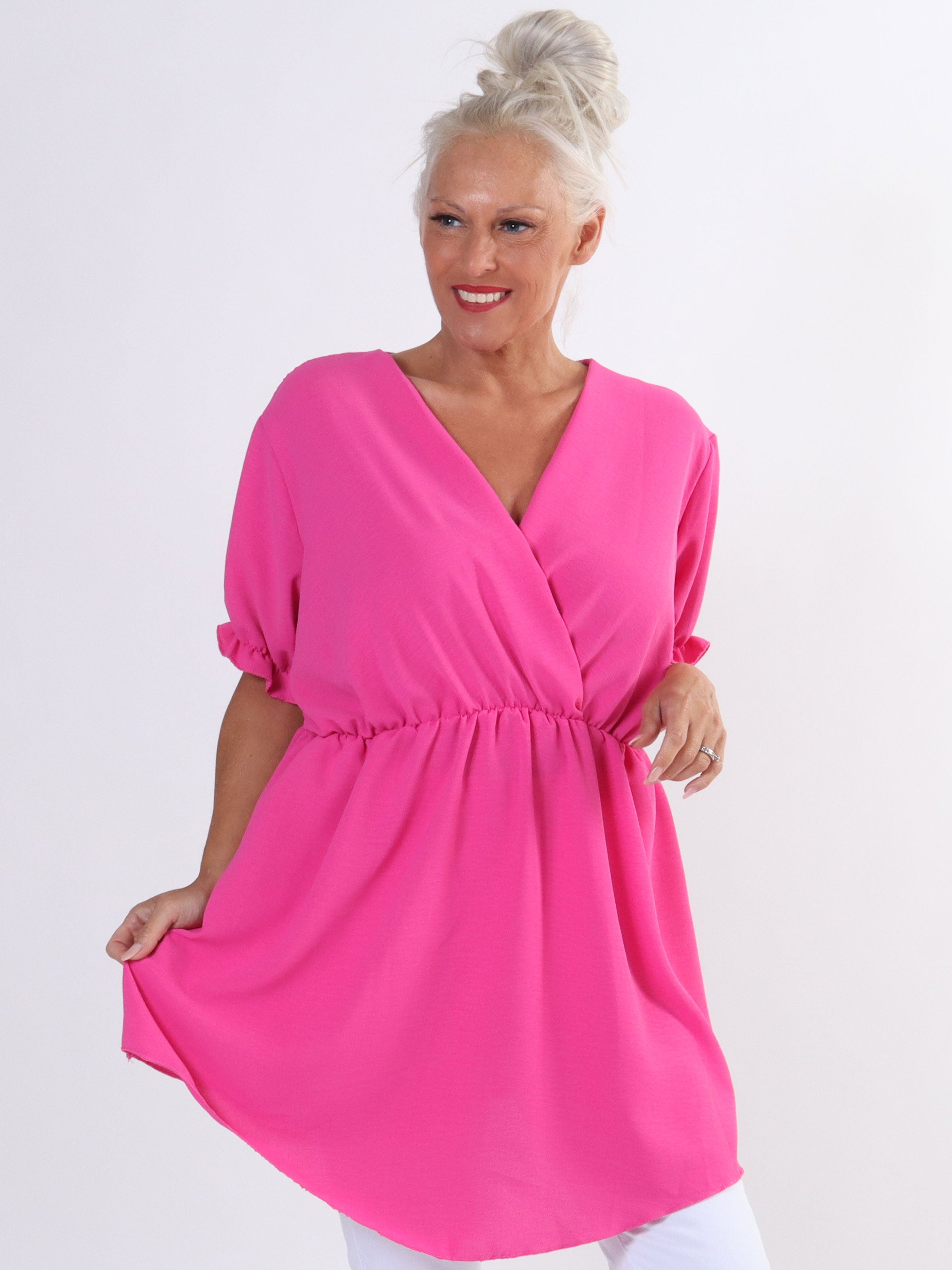 Yda Plain Short Sleeve - Söt plus size-blus med resår i midjan