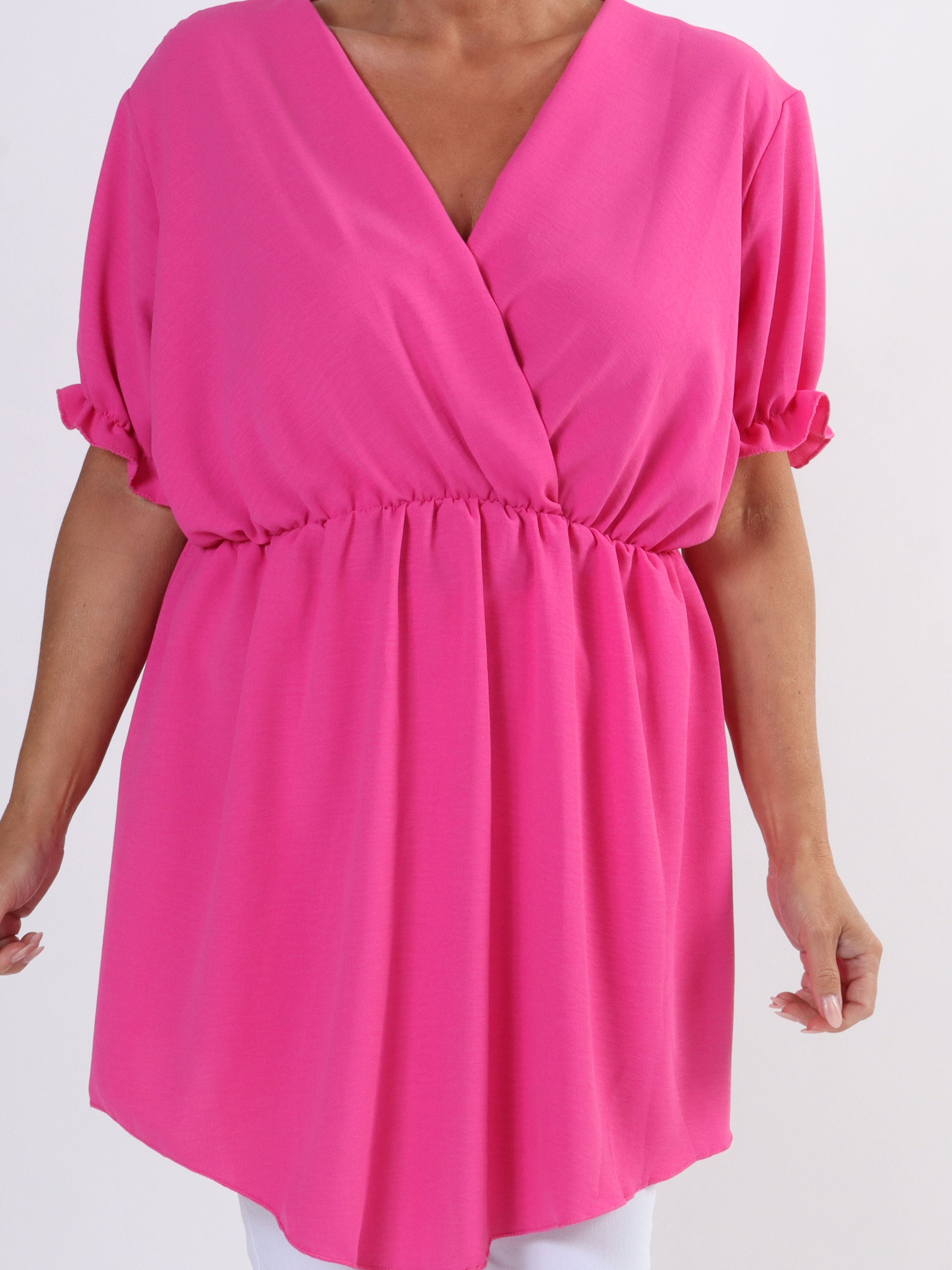 Yda Plain Short Sleeve - Söt plus size-blus med resår i midjan